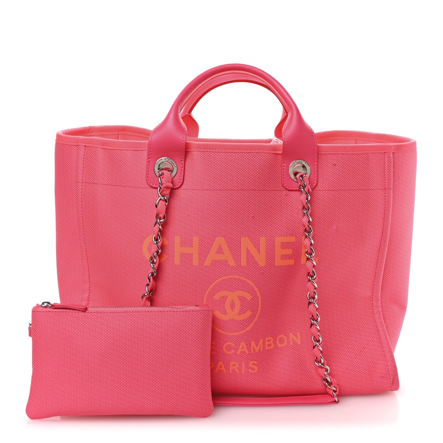 Mixed Fibers Calfskin Medium Deauville Tote Pink Orange
