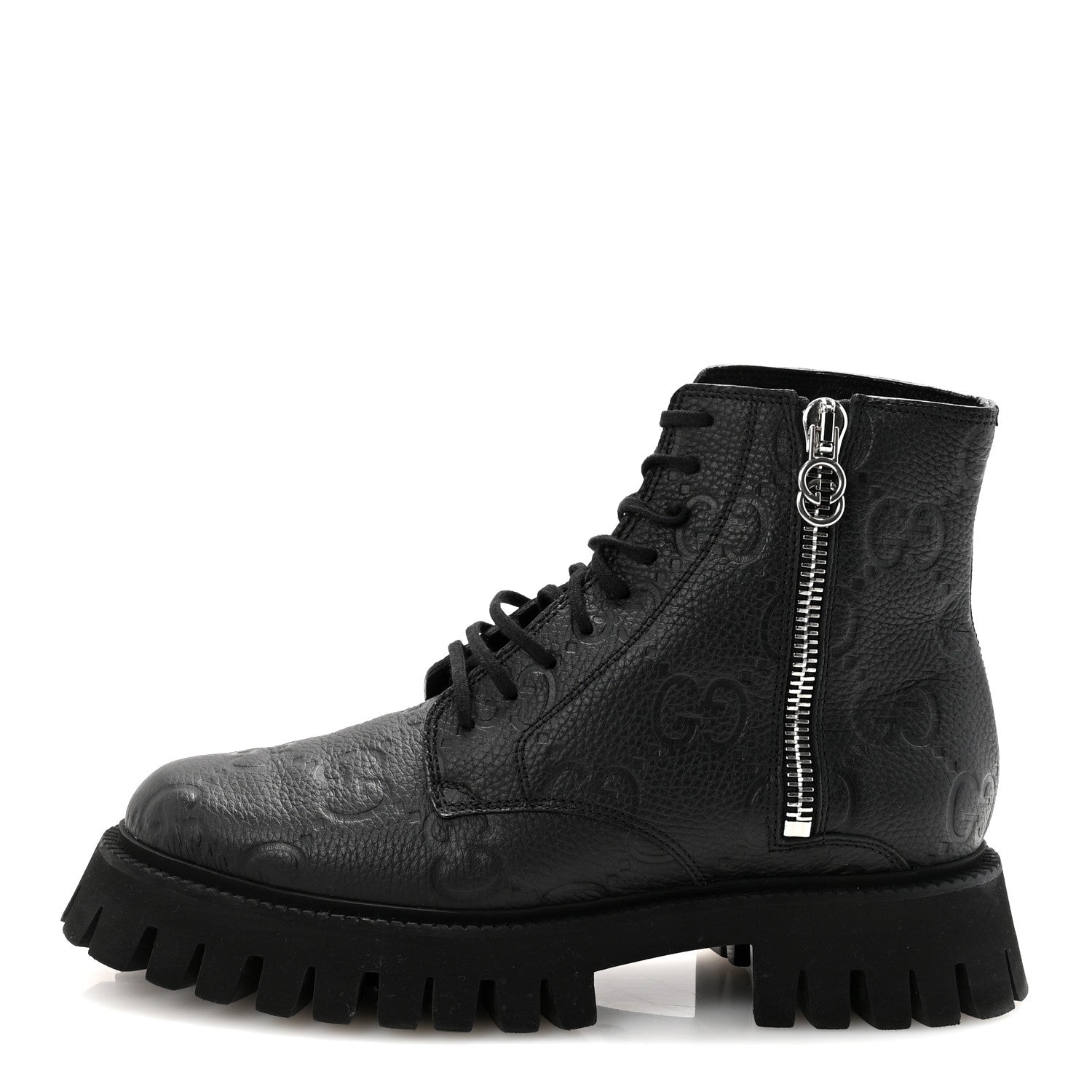 Calfskin Embossed Monogram Mens Lace Up Ankle Boots 7 Black