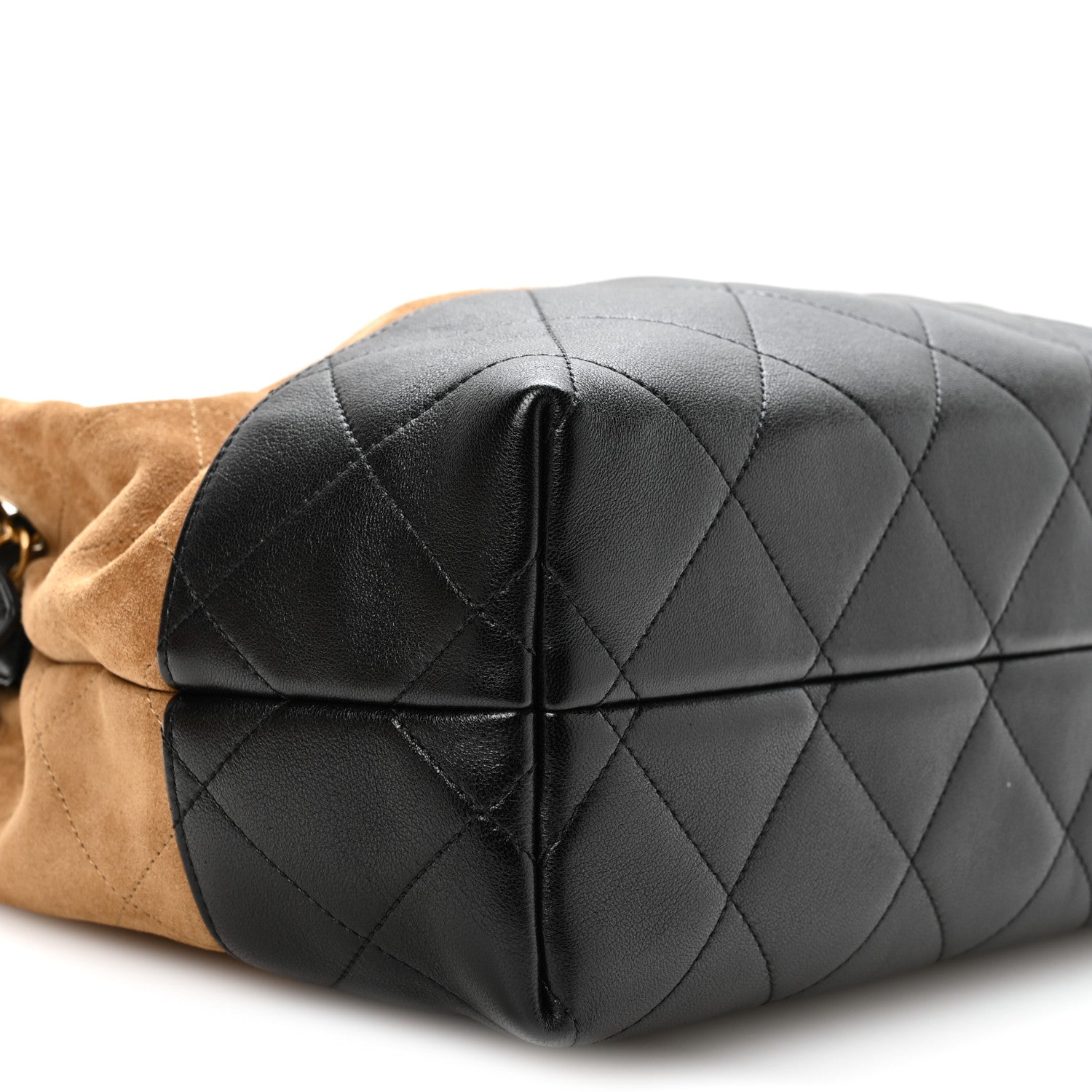 Suede Calfskin Shiny Lambskin Quilted Small Coco Base Shopping Bag Beige Black