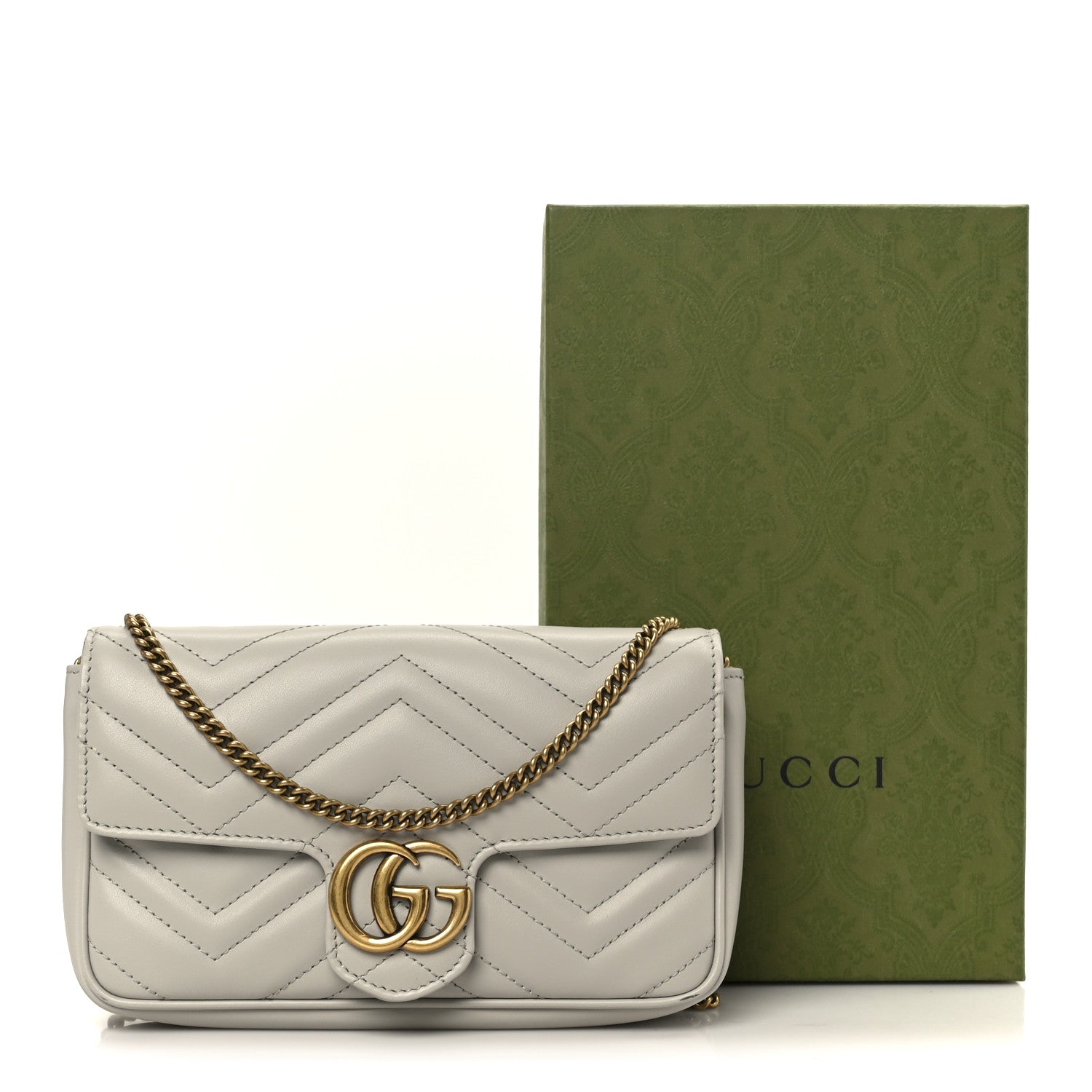 Calfskin Matelasse Mini GG Marmont Shoulder Bag With Card Holder White Light Grey