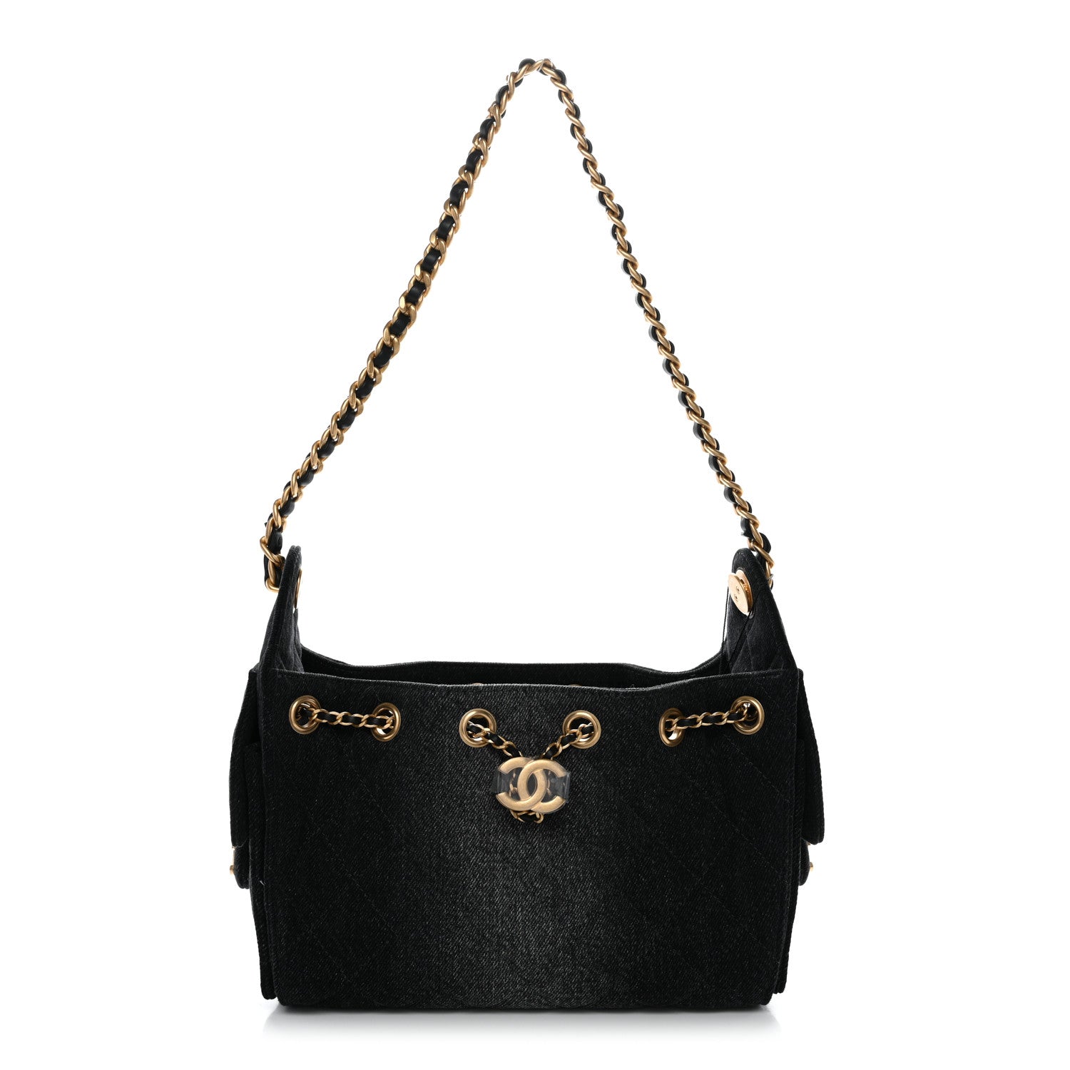Washed Denim Quilted Mini Chanel 25 Handbag Black