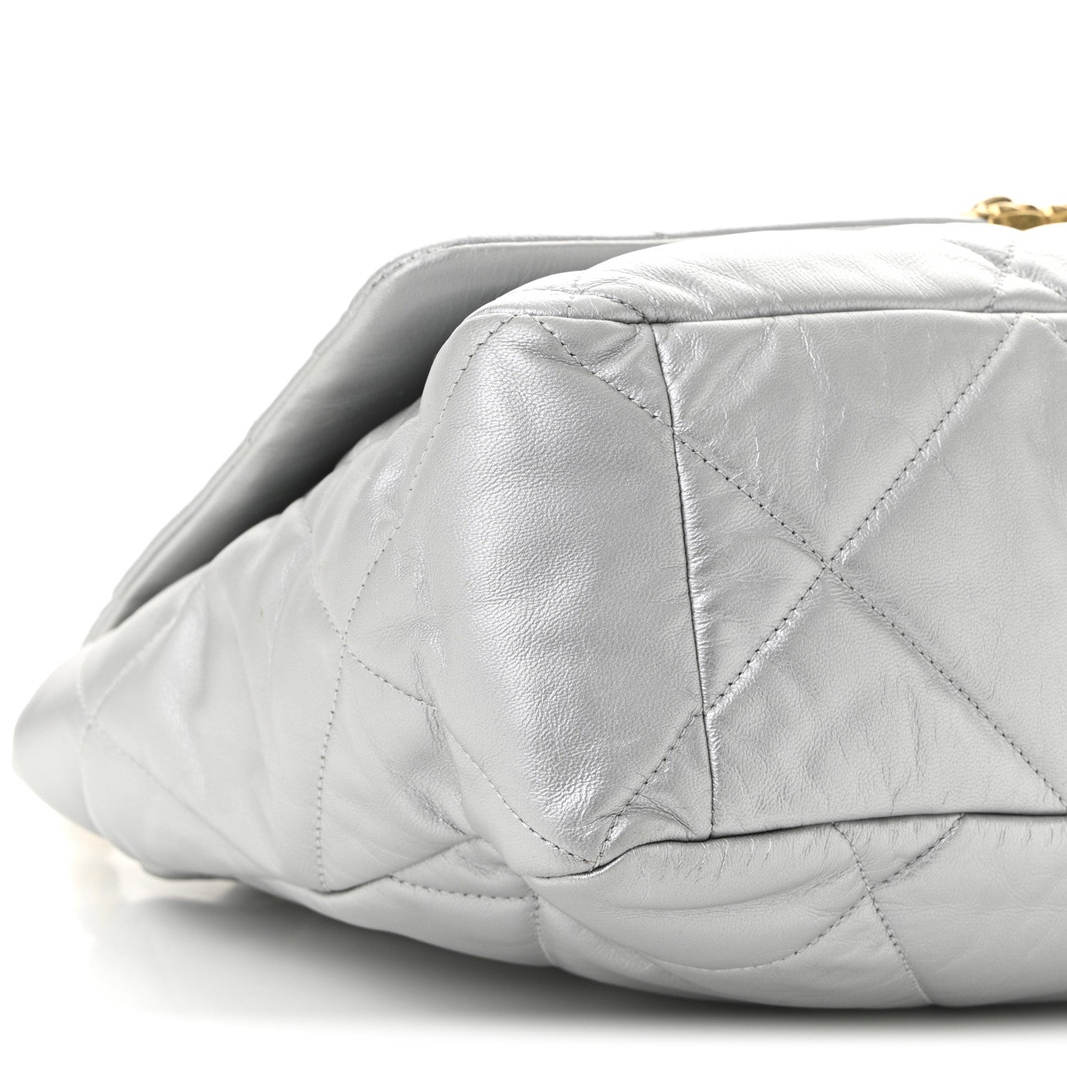 Metallic Goatskin Quilted Maxi Chanel 19 Flap Silver