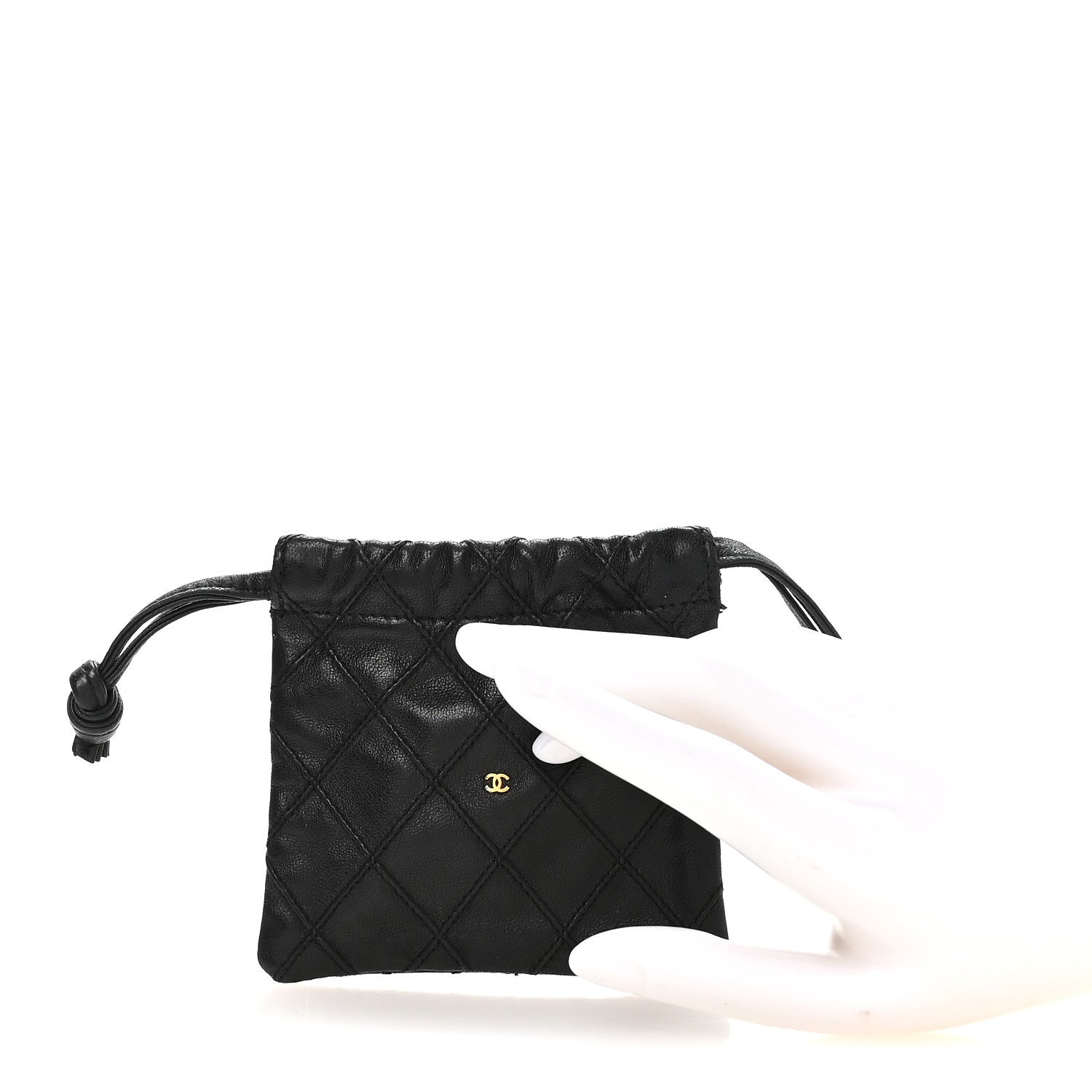 Calfskin Quilted Drawstring Pouch Black