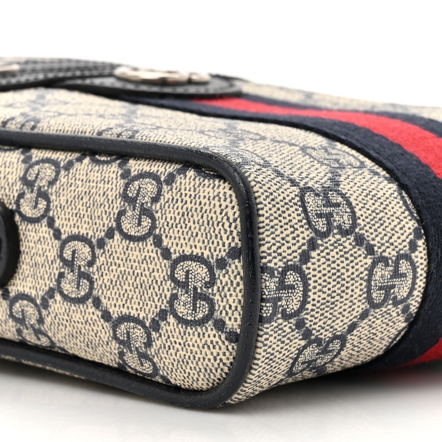 GG Supreme Monogram Textured Calfskin Web Mini Ophidia Messenger Beige Blue