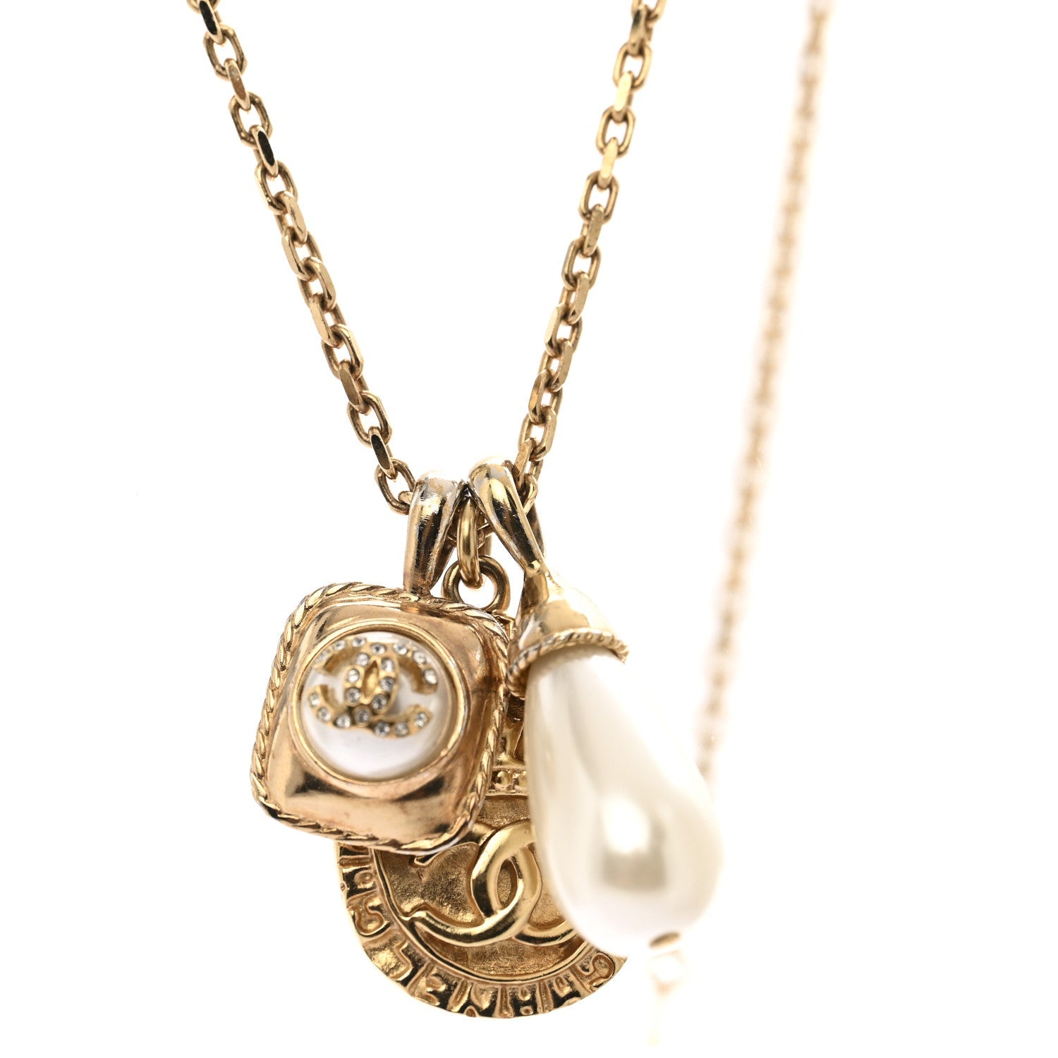 Crystal Pearl Necklace Gold