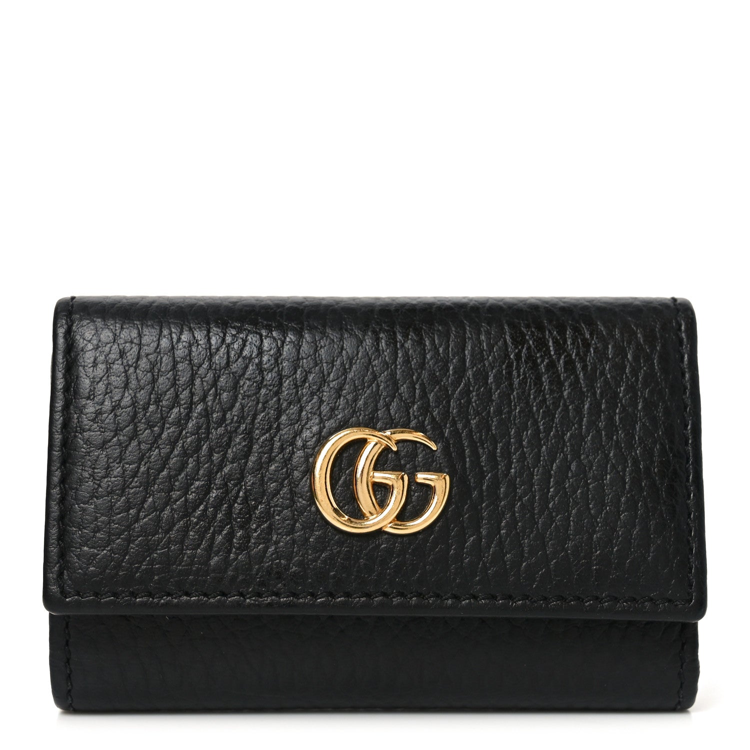 Pebbled Calfskin GG Marmont 6 Key Holder Black