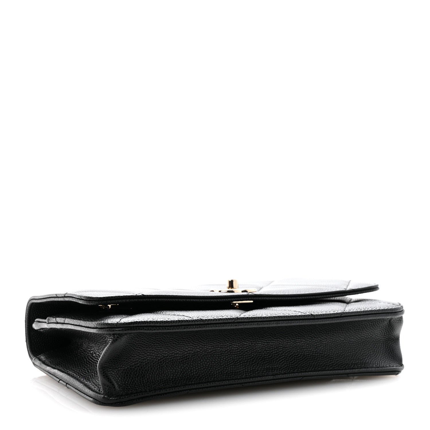 Shiny Caviar Quilted Turnlock Top Handle Wallet On Chain WOC Black