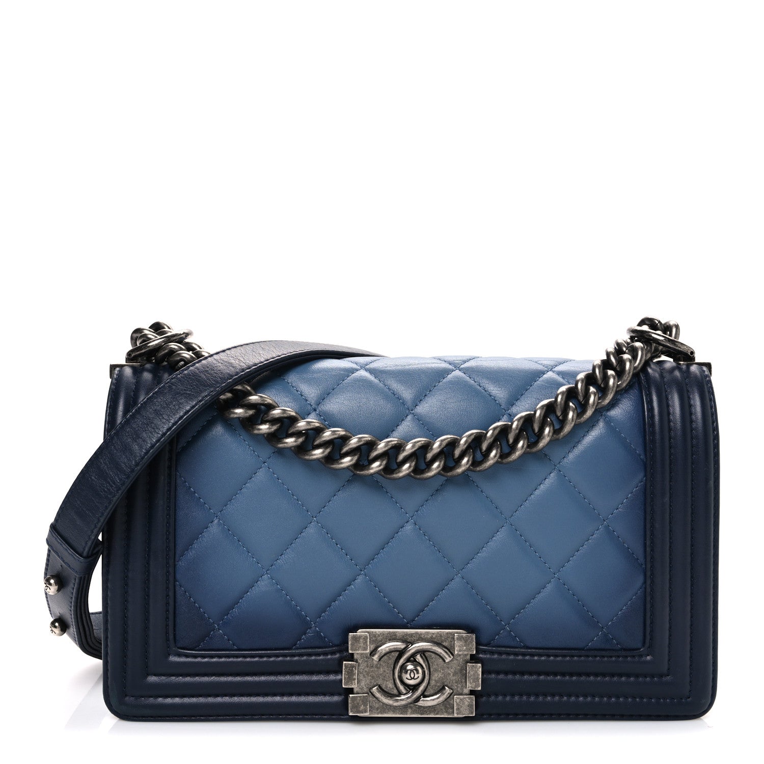 Calfskin Ombre Faded Quilted Medium Boy Flap Blue