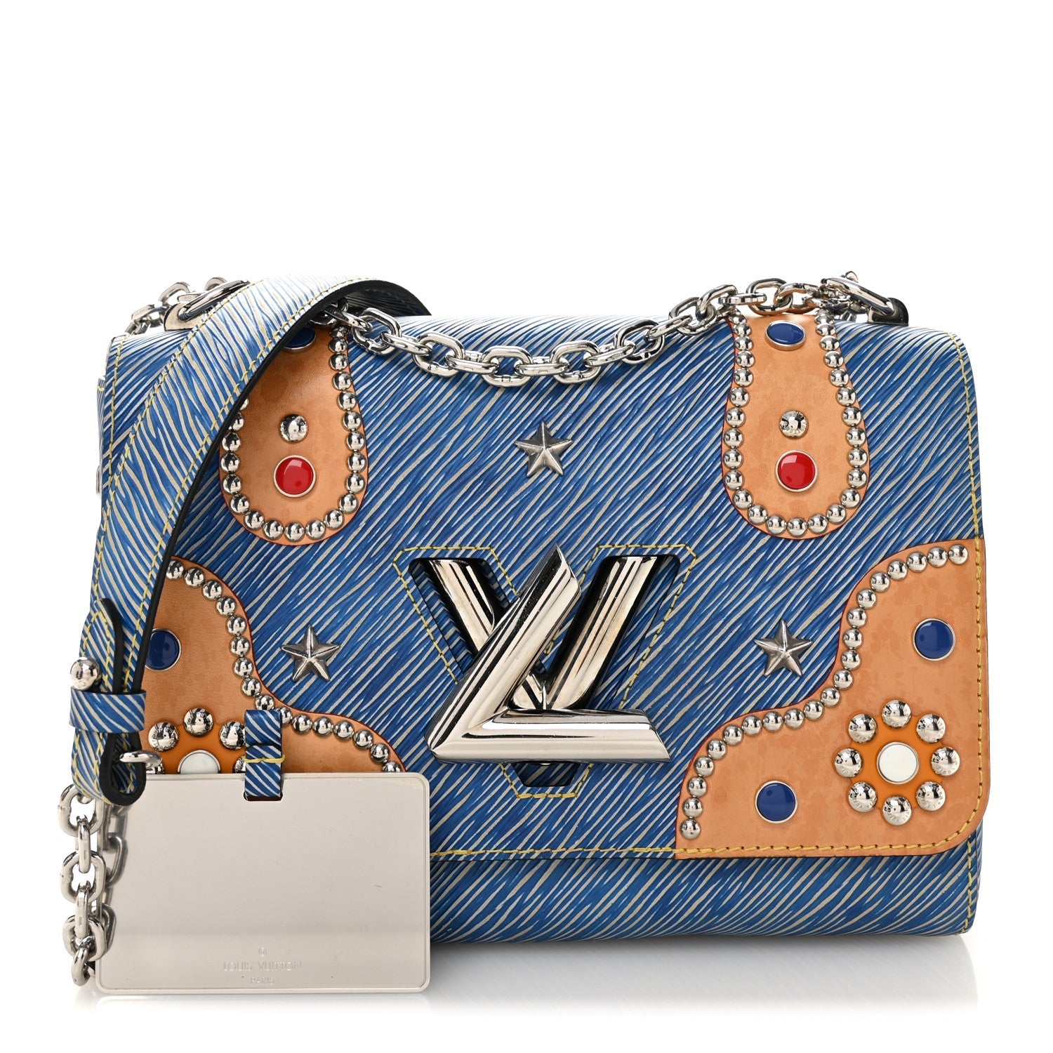 Epi Studded Twist Shoulder Bag MM Denim Light