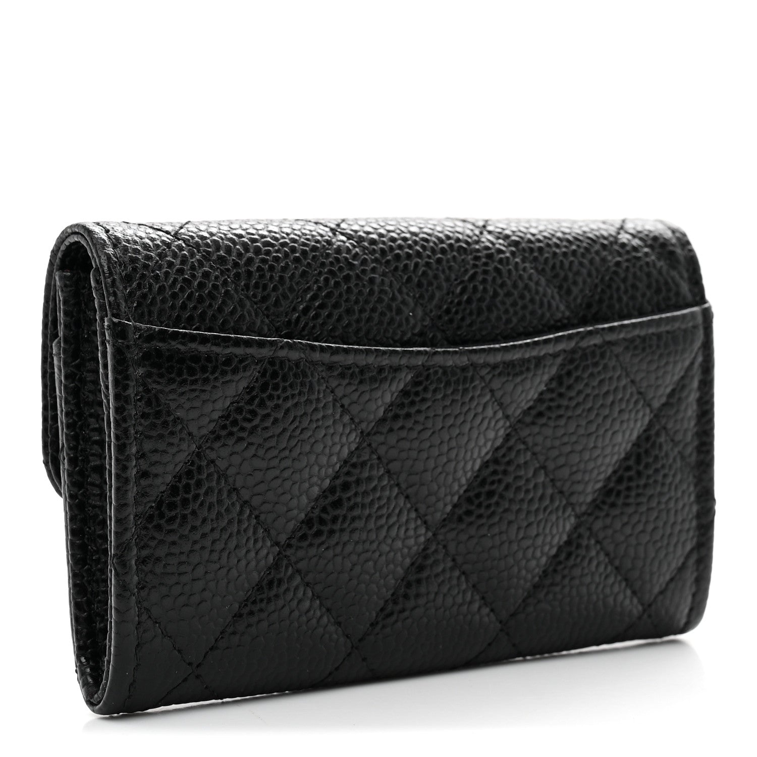Caviar Quilted Flap Card Holder Wallet Black