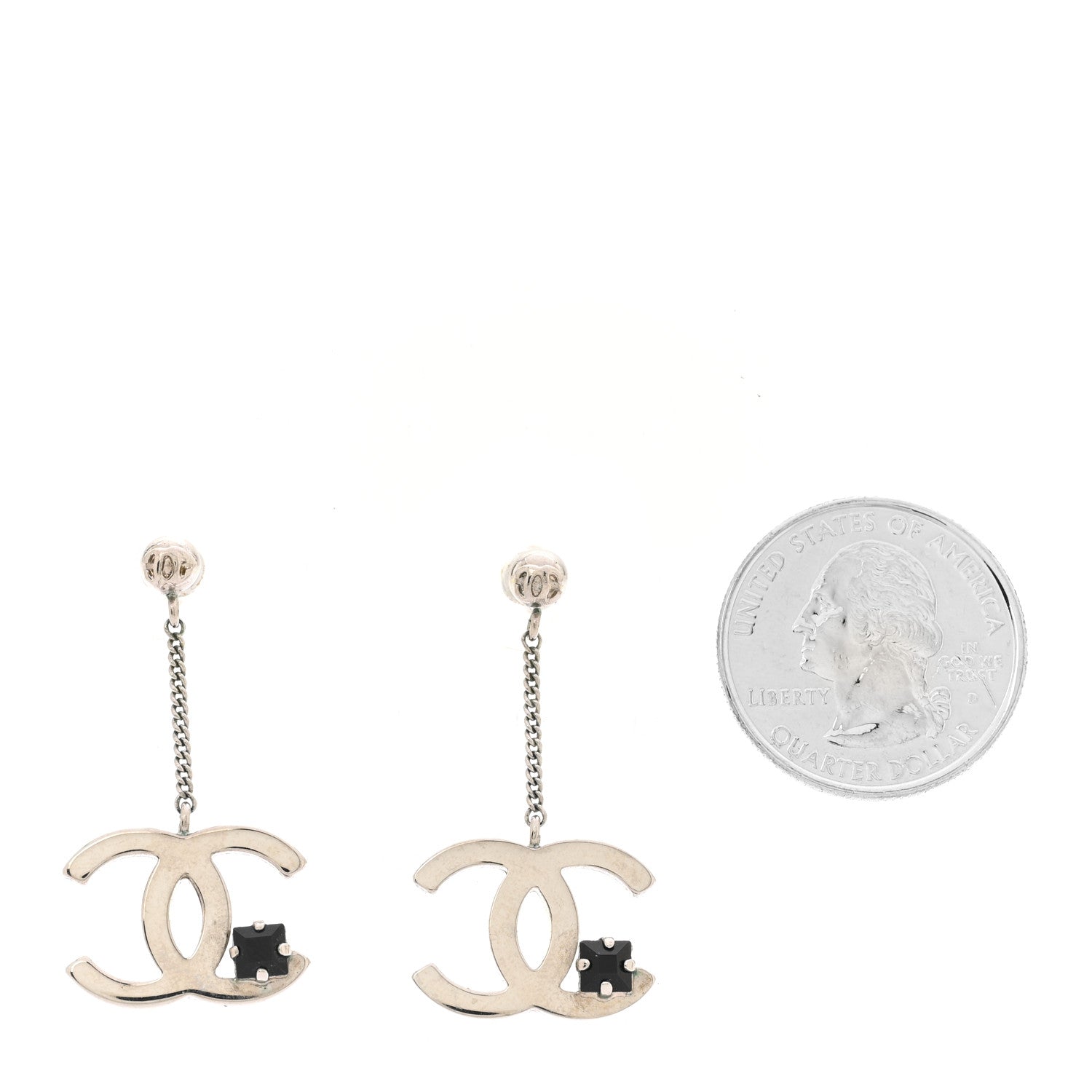 Crystal CC Dangle Earrings Silver Black