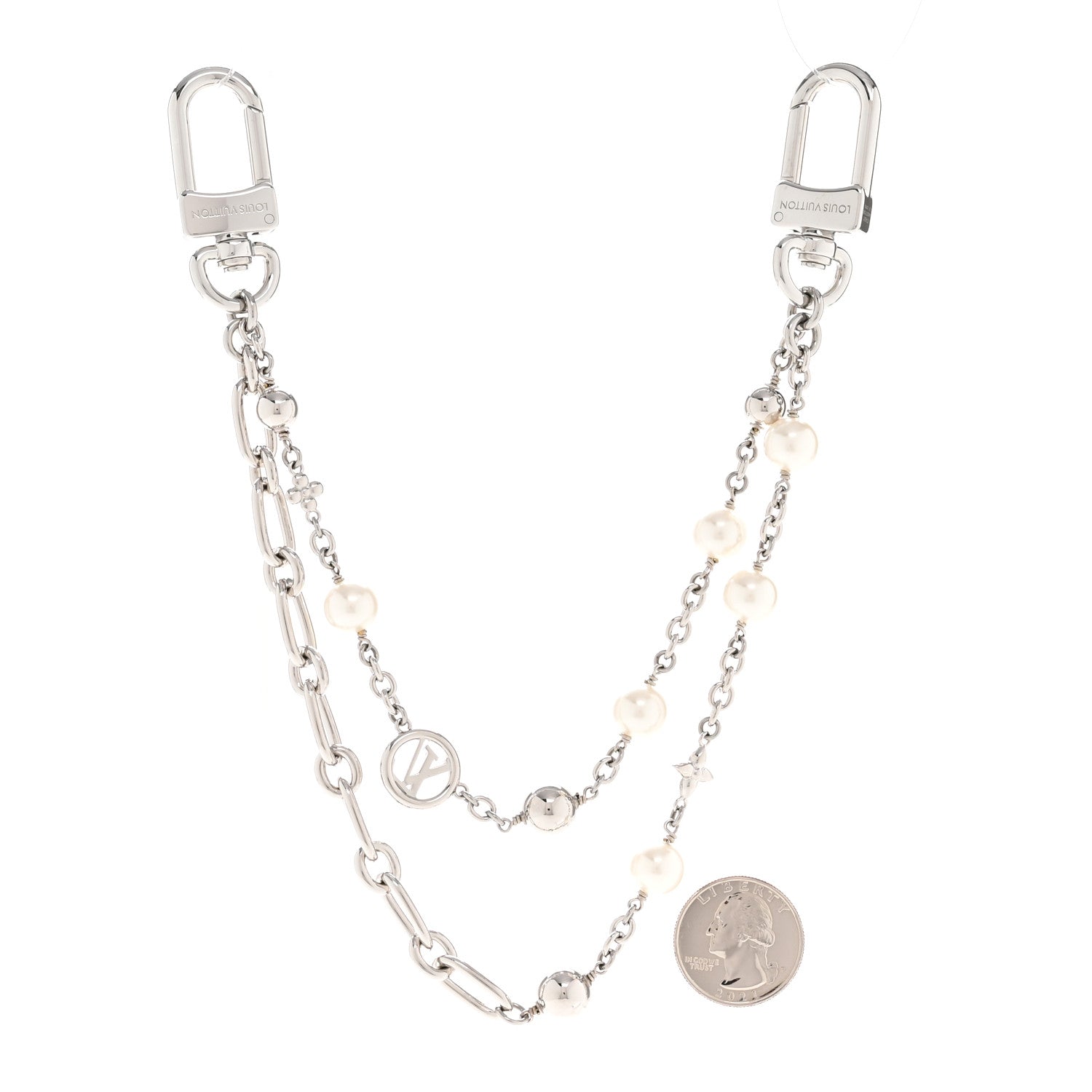 Metal Pearl Chain Midnight Bag Charm Silver