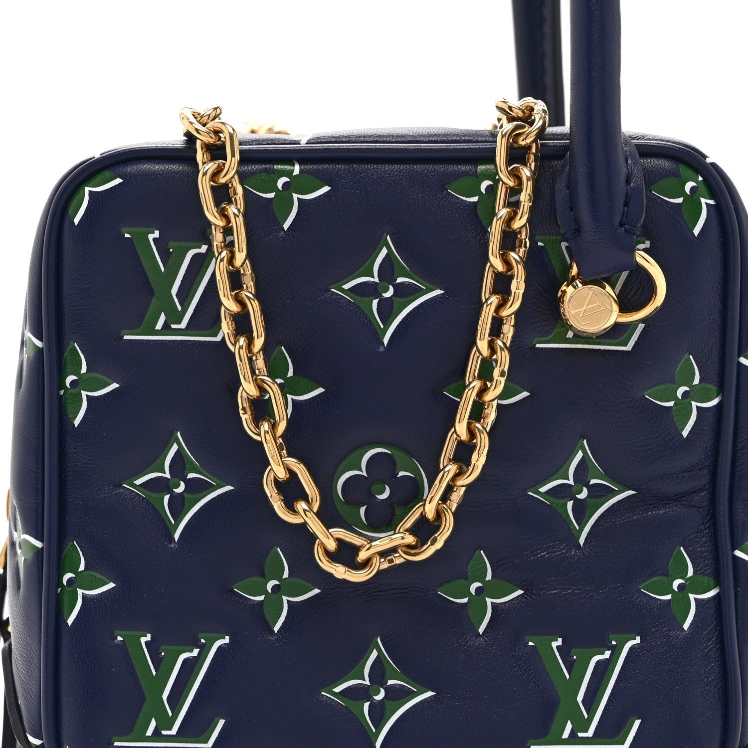 Lambskin Embossed Monogram Square Bag Blue Green