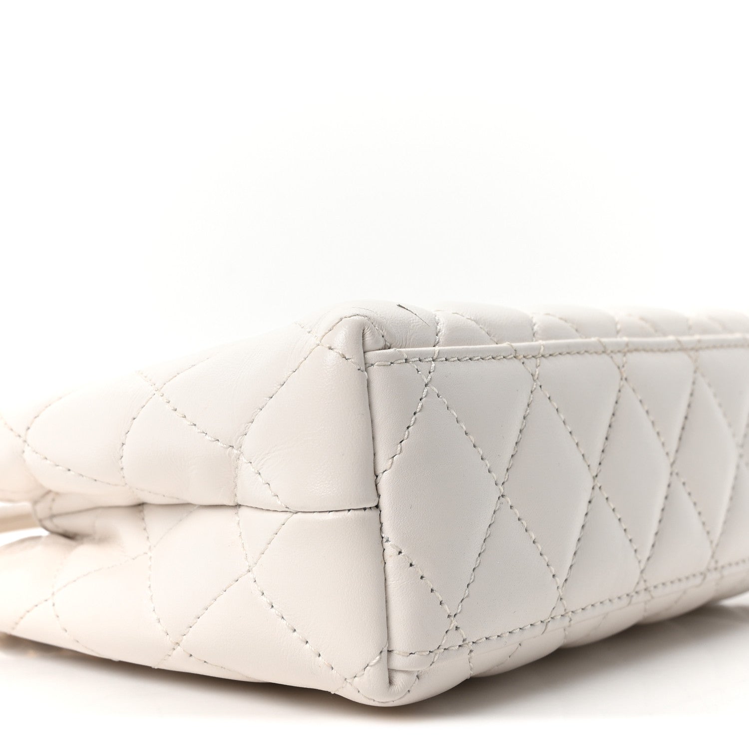 Shiny Aged Calfskin Quilted Nano Kelly Shopper White