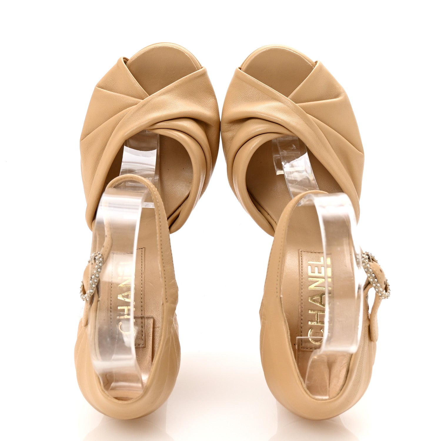 Lambskin Pearl CC Sandals 35.5 Beige