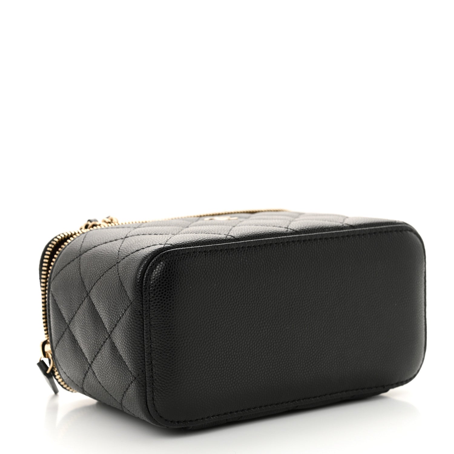 Caviar Quilted Small Vanity Case With Chain Black