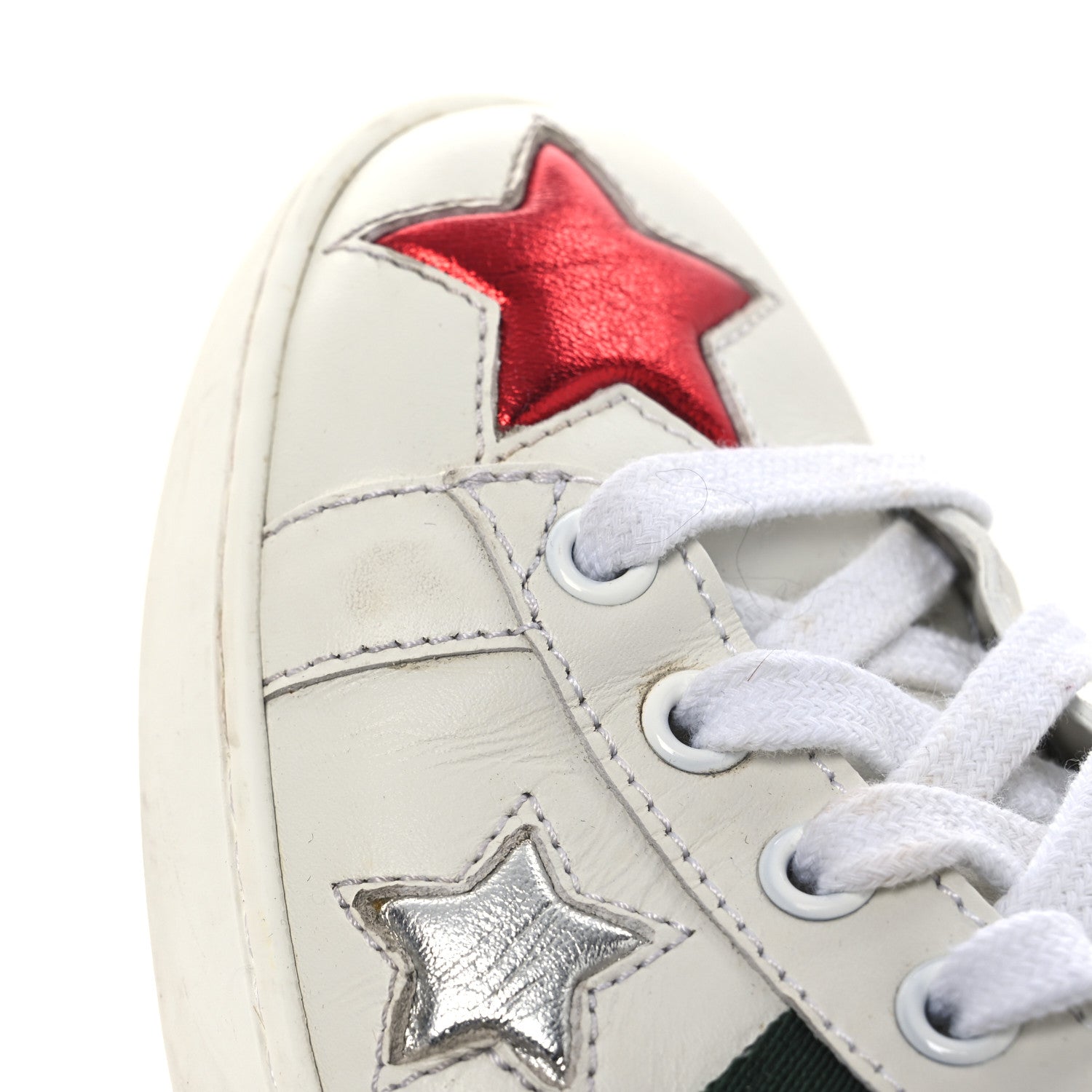 Calfskin Ayers Web Star Embroidered Womens Ace Sneakers 37 White Multi