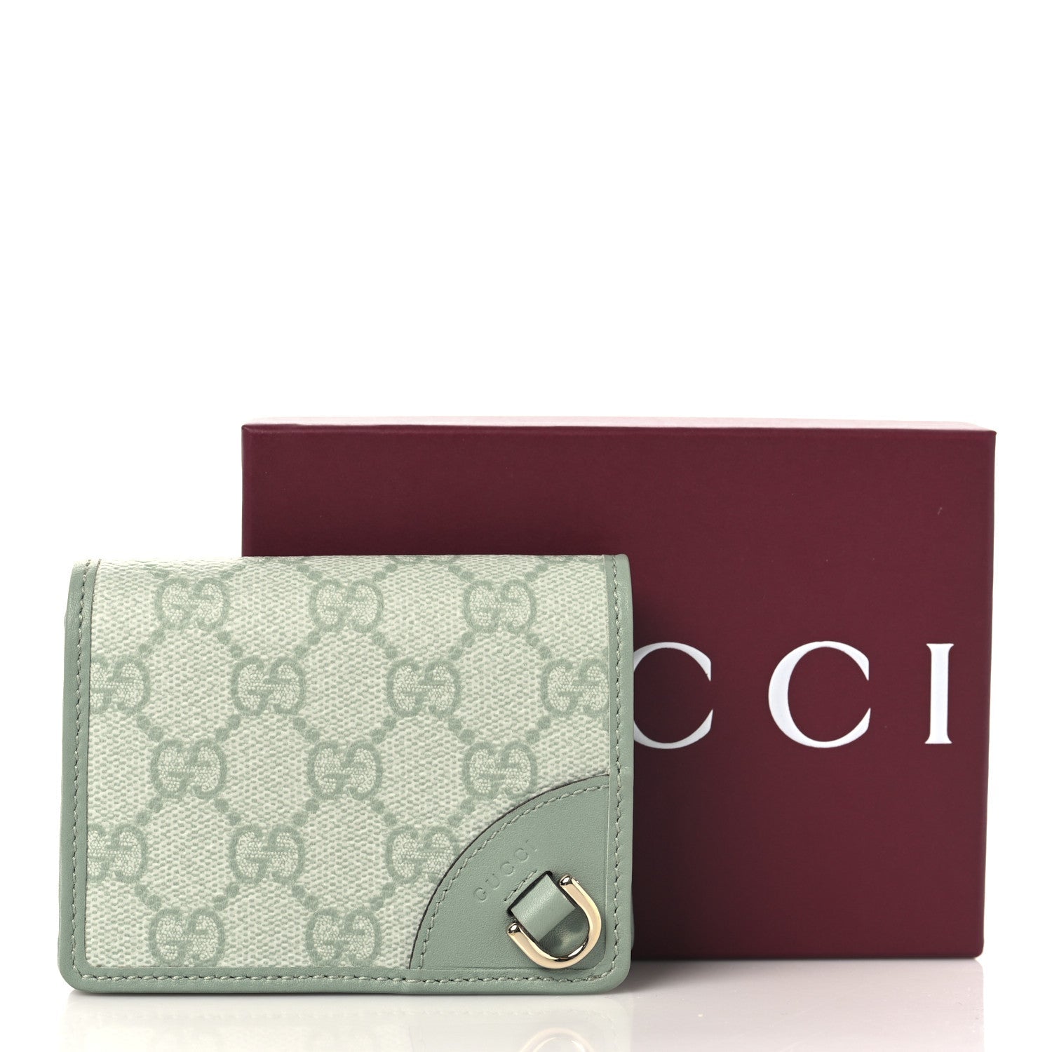 GG Supreme Monogram Textured Calfskin Emblem Mini Wallet Sage Green