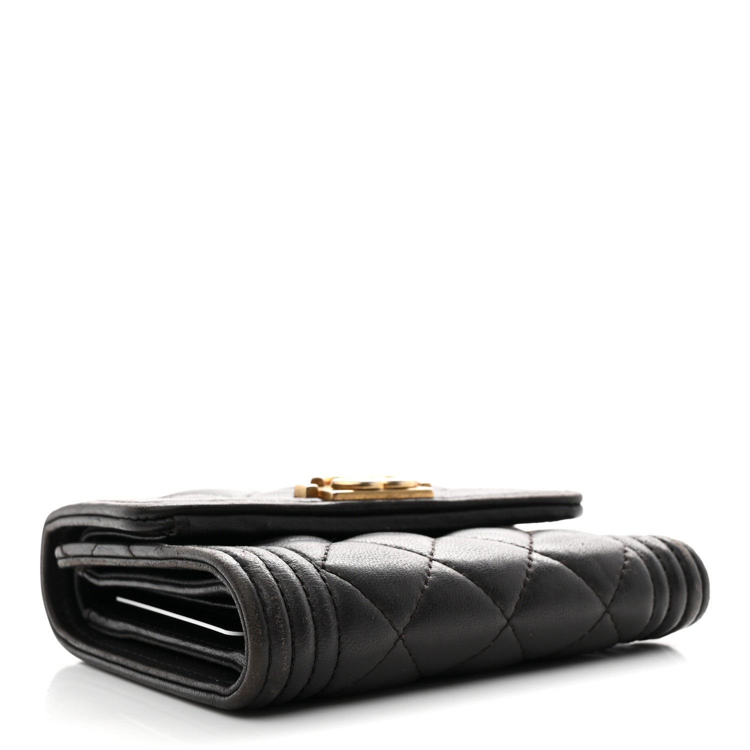 Lambskin Quilted Compact Boy Wallet Dark Grey