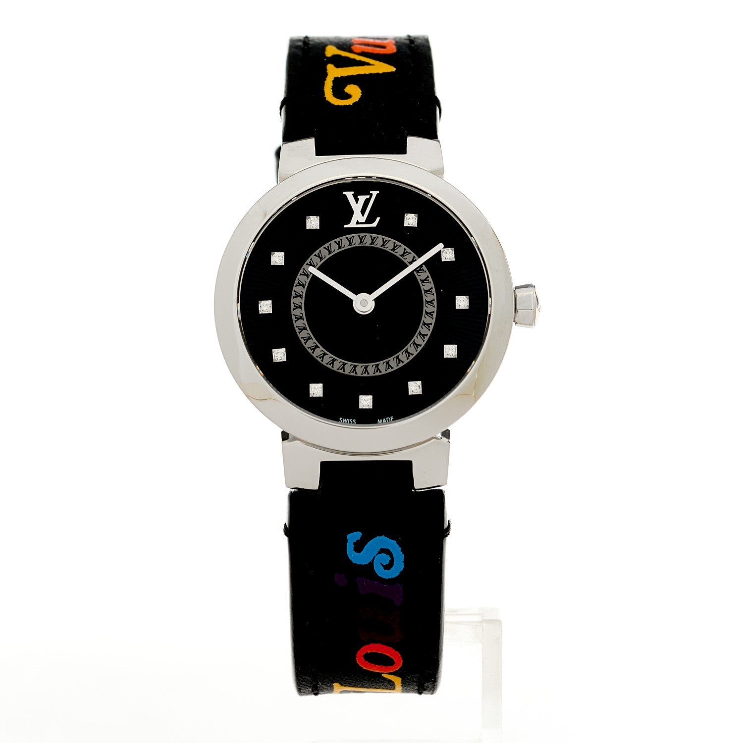 Stainless Steel Calfskin New Wave Diamond 28mm Tambour Slim Quartz Watch