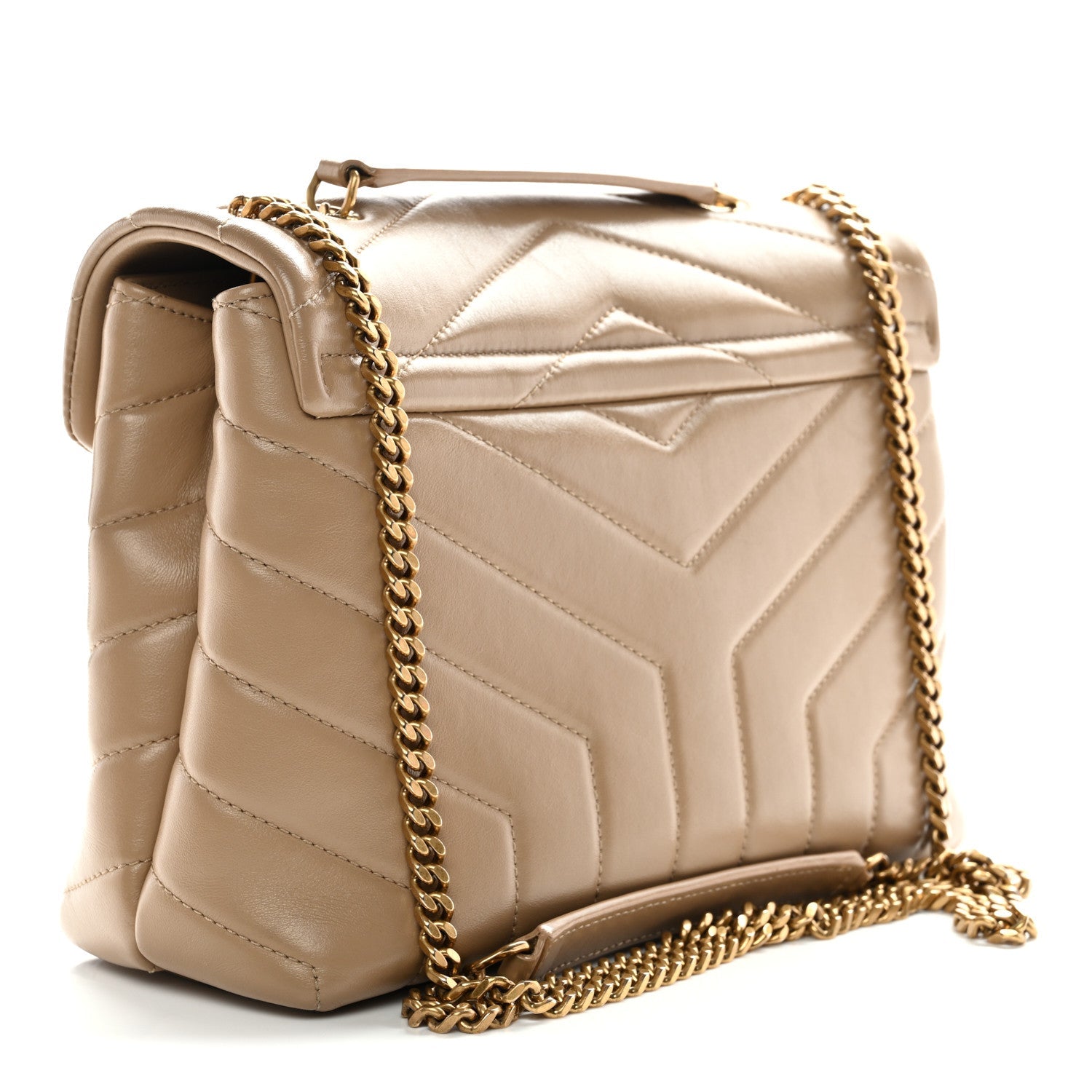 Calfskin Y Quilted Monogram Small Loulou Chain Satchel Dark Beige