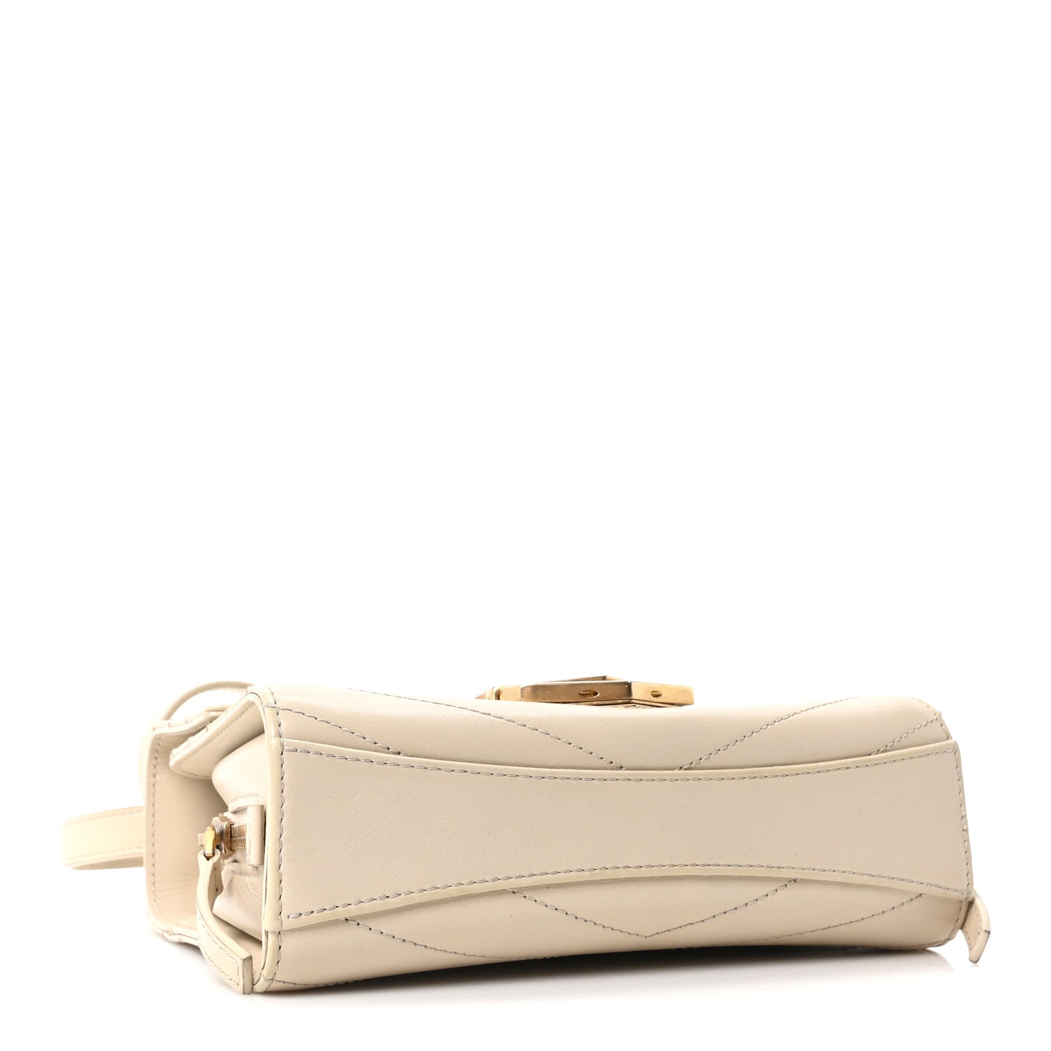 Calfskin Chevron Quilted Small Medal Flap White