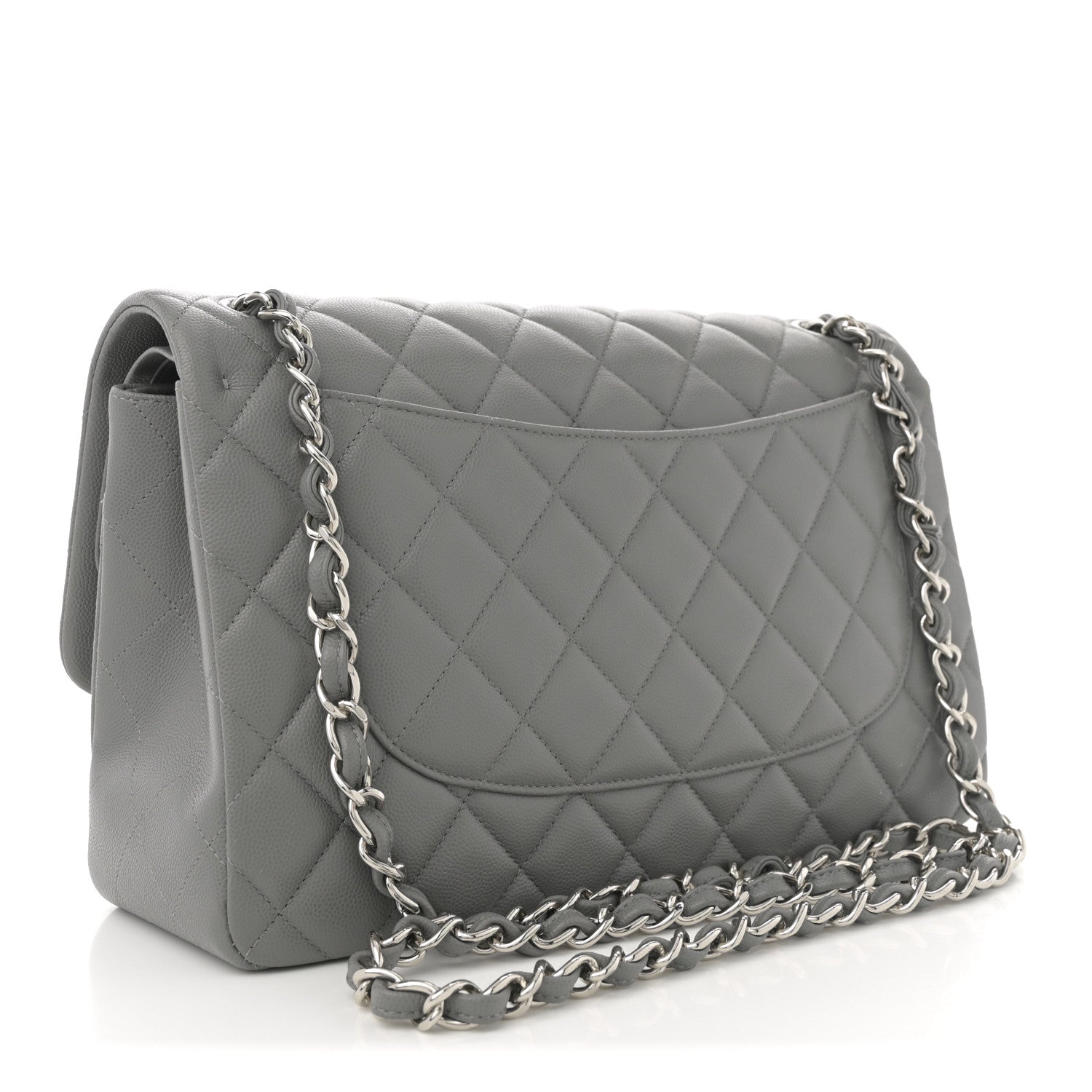 Caviar Quilted Jumbo Double Flap Grey