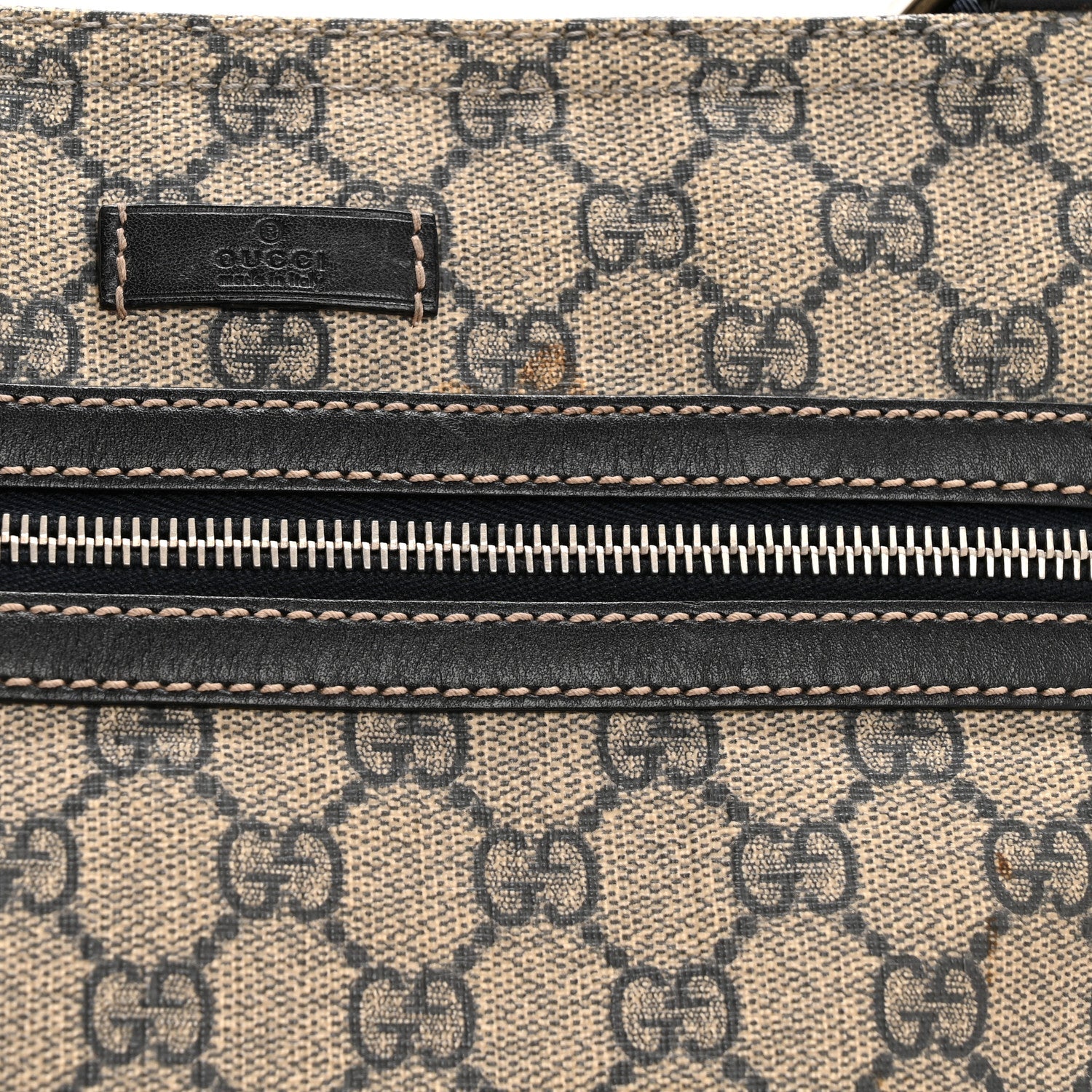 GG Supreme Monogram Selleria Calfskin Small Flat Side Zip Messenger Bag Beige Blue