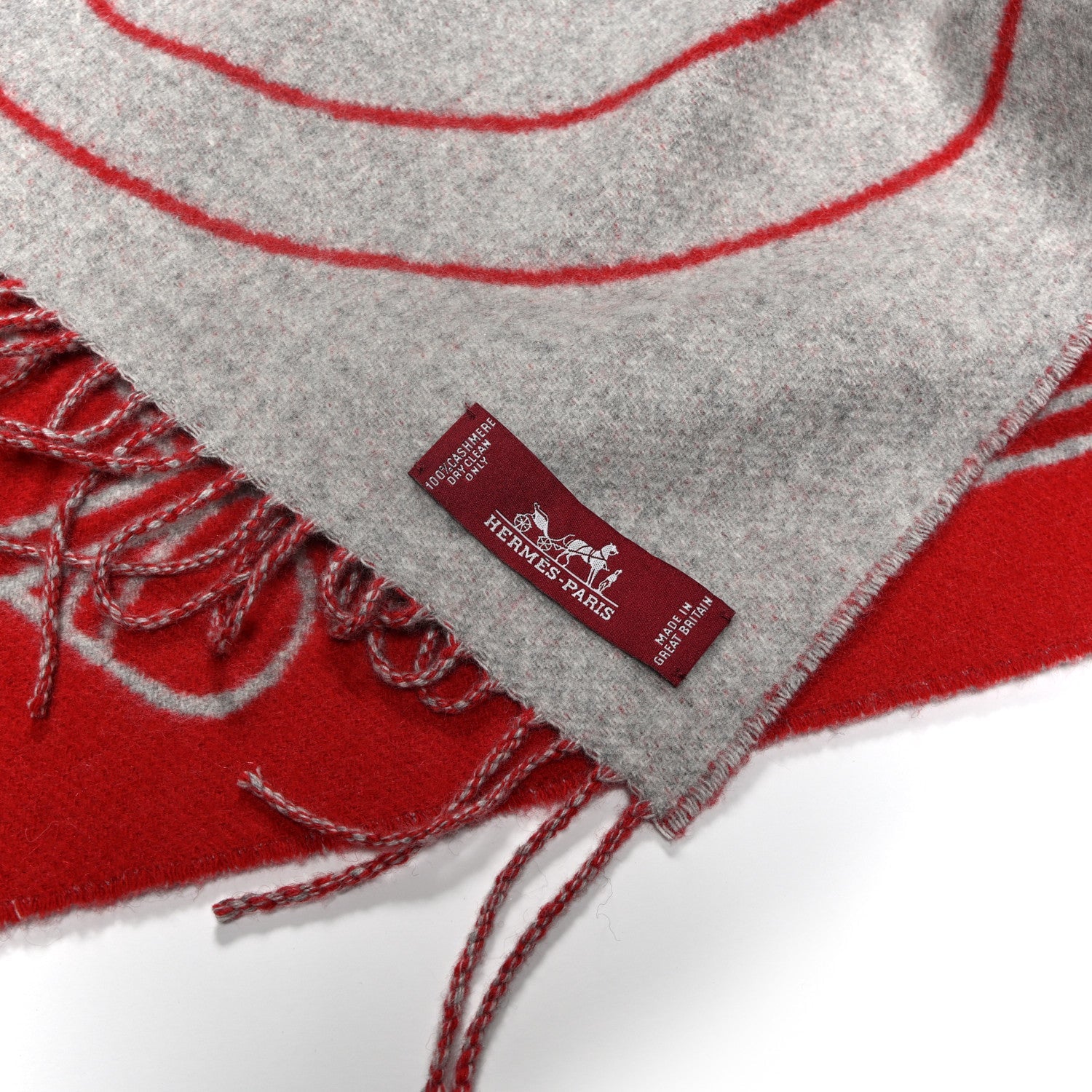 Cashmere Casaque Entrelacs Equestres Muffler Gris Clair Rouge Carmin