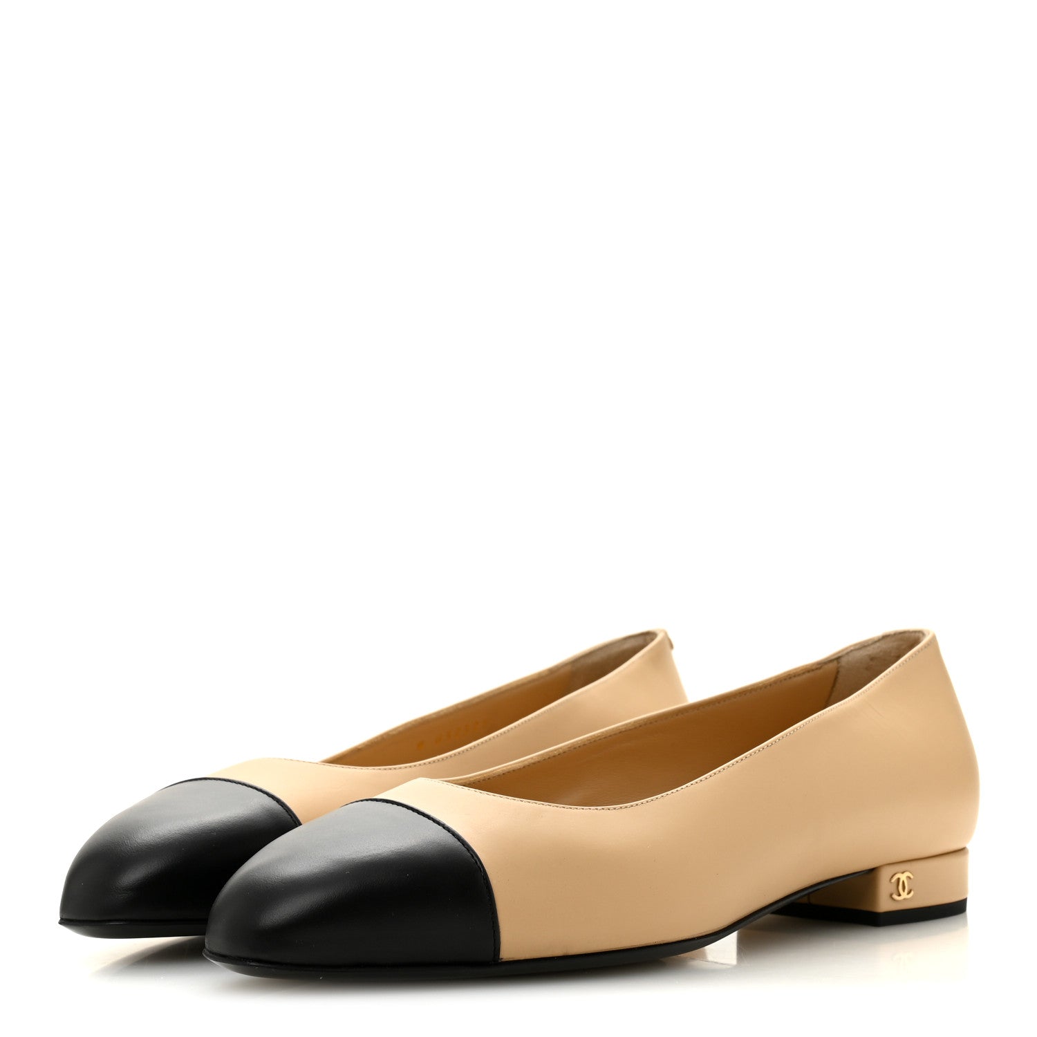 Lambskin Cap Toe CC Uniform Ballerina Flats 40 Beige Black