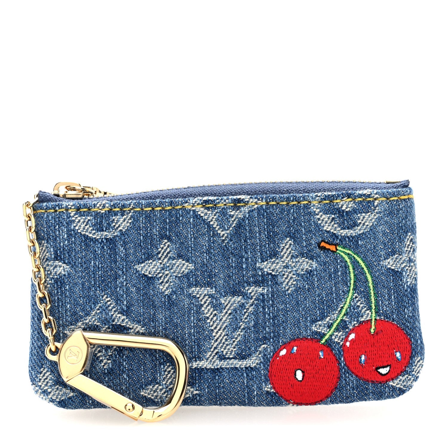 LV X TM Monogram Denim Cerises Key Pouch Blue