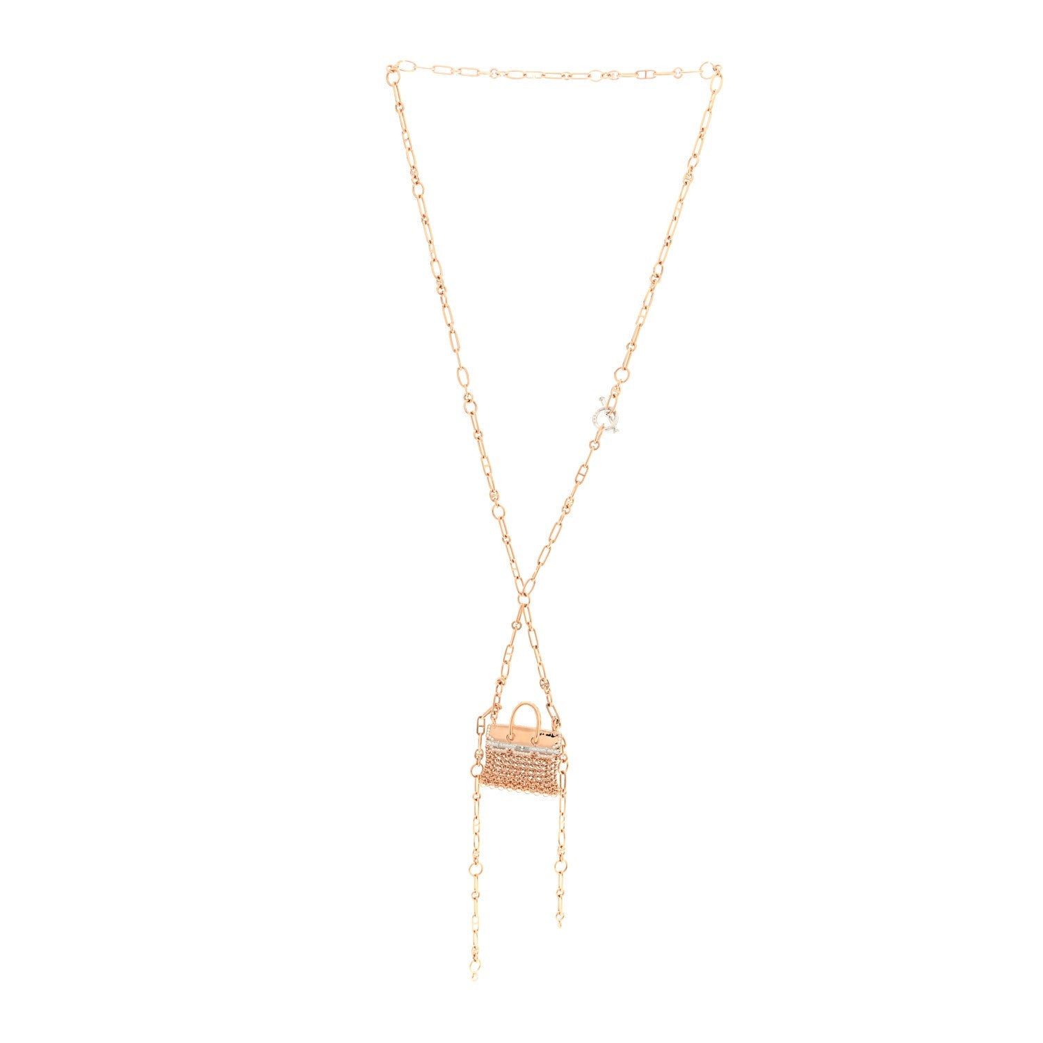 18K Rose White Gold Diamond Precieux Birkin Long Necklace
