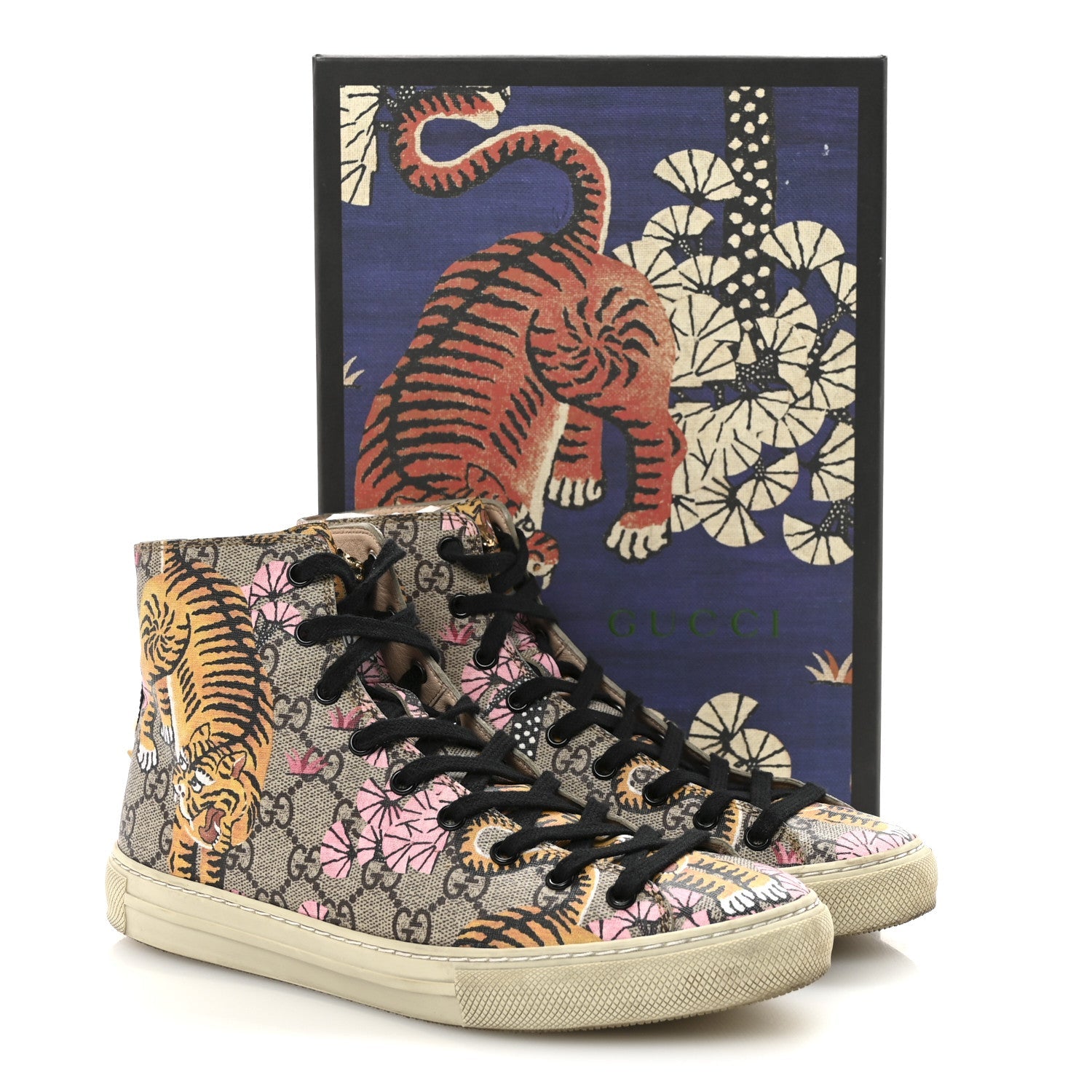 GG Supreme Monogram Bengal Pearl Womens High Top Sneakers 38 Beige Pink