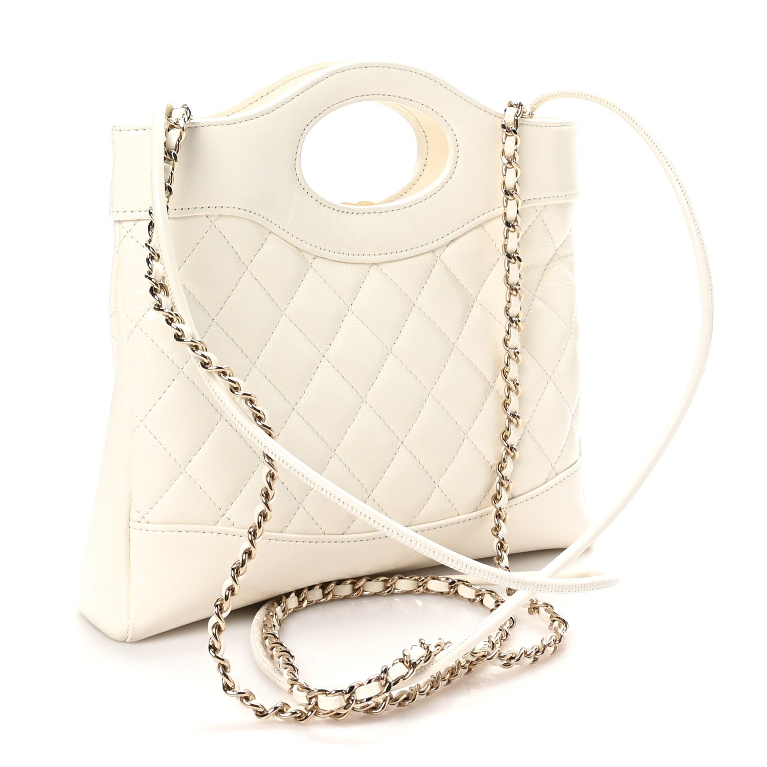 Shiny Lambskin Quilted Mini 31 Shopping Bag White