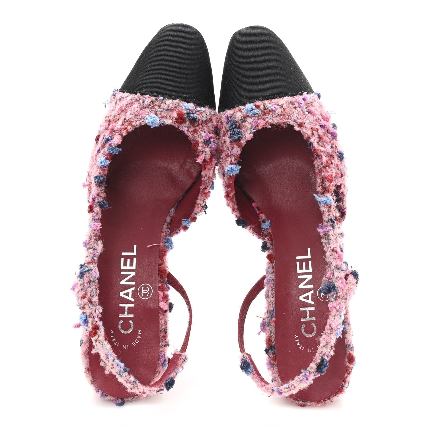 Tweed Grosgrain Cap Toe CC Slingback Pumps 36.5 Pink Black