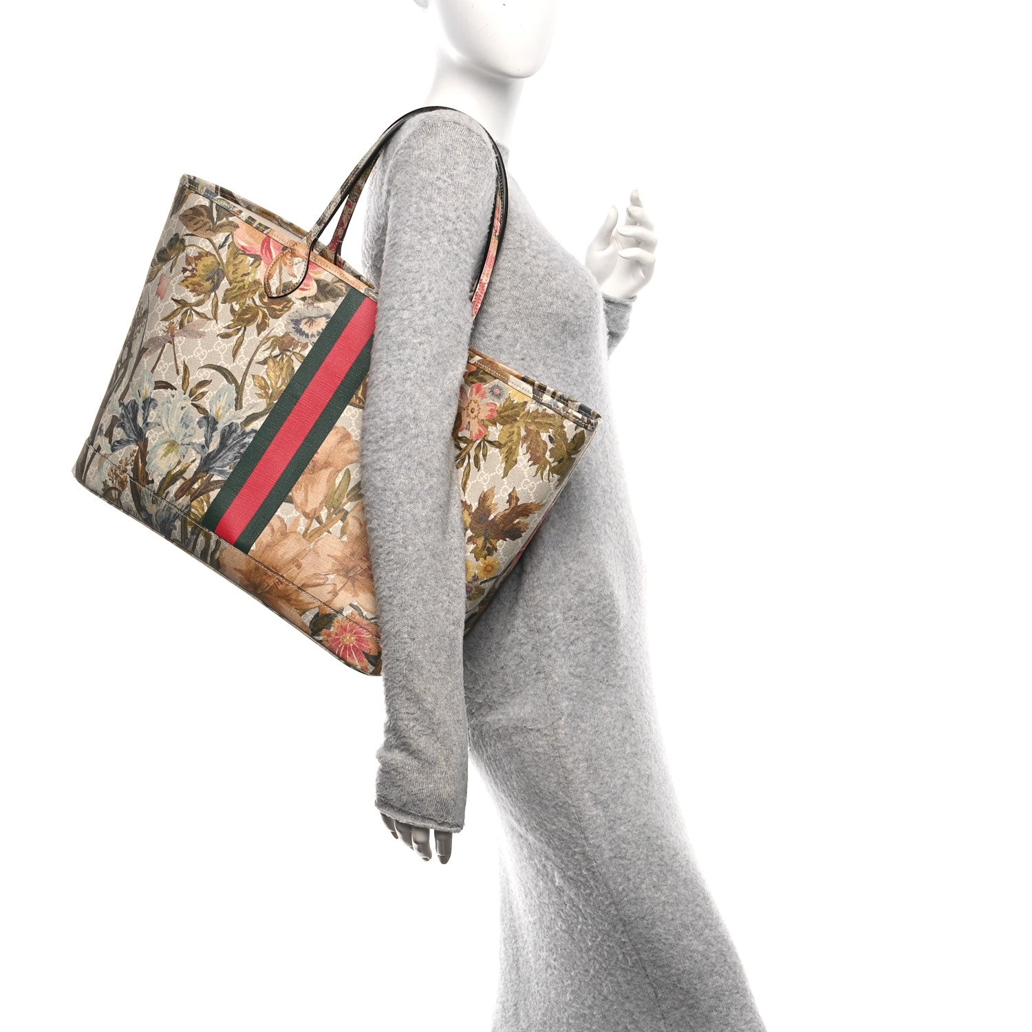 GG Supreme Monogram Water Flora Web Large Ophidia Tote Beige White Multicolor