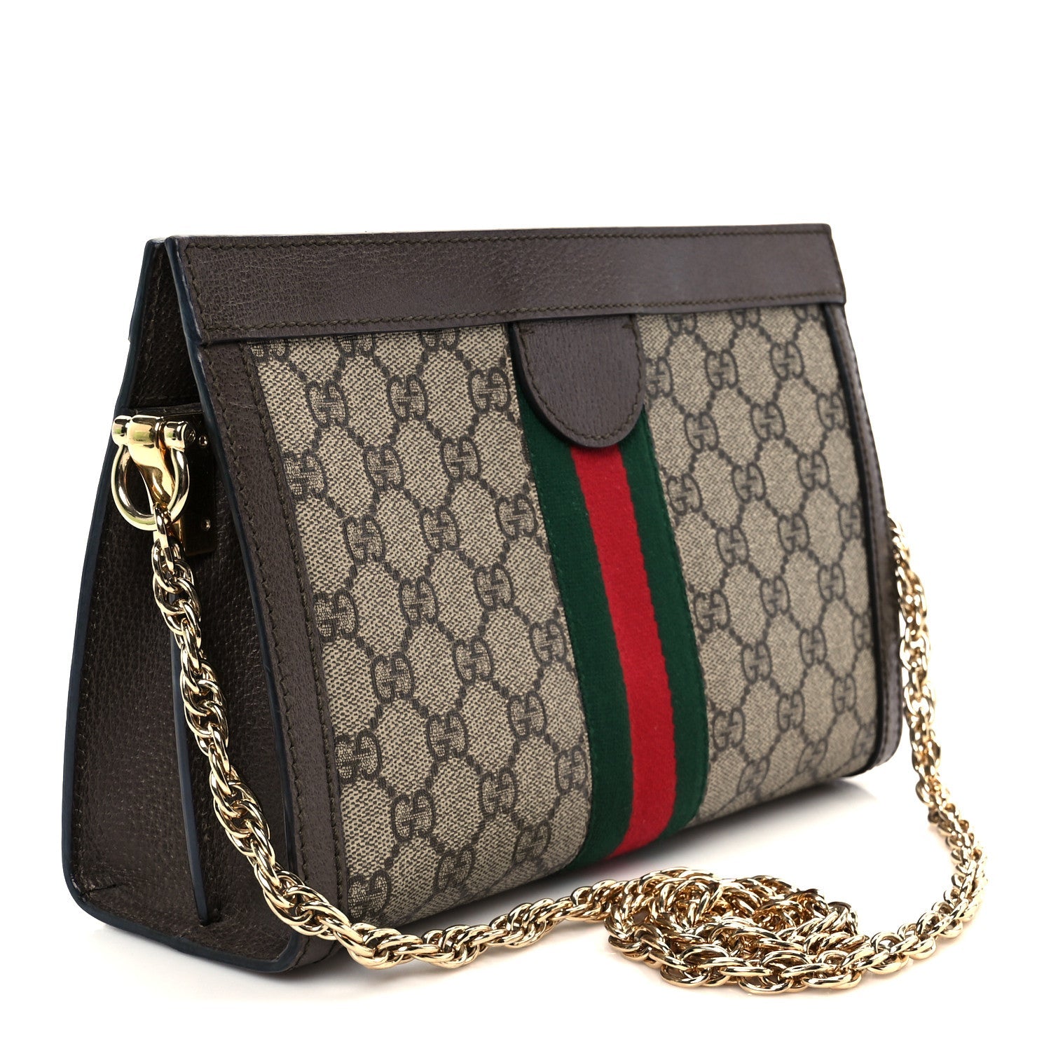 GG Supreme Monogram Web Small Ophidia Chain Shoulder Bag Brown