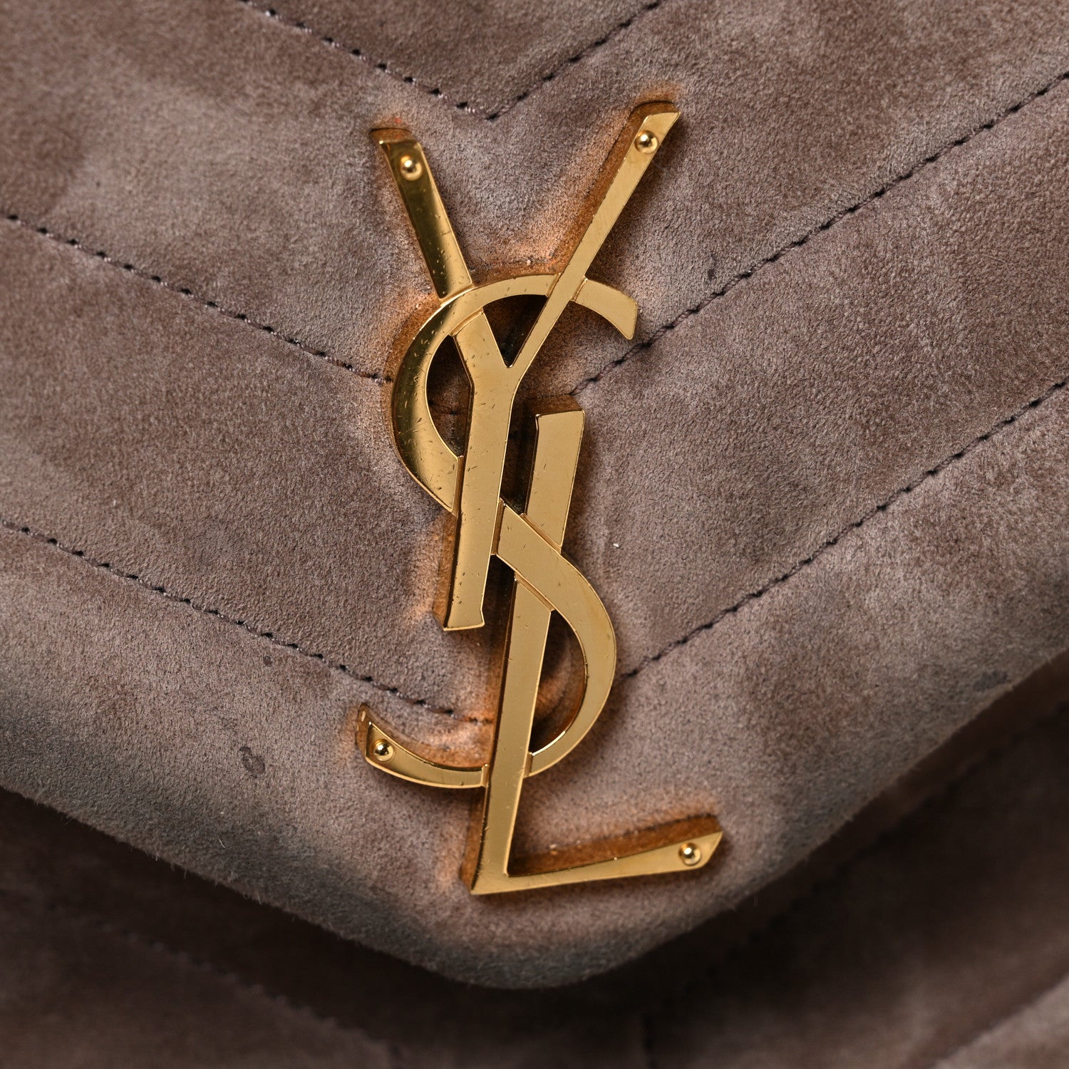 Suede Y Quilted Monogram Medium Loulou Chain Satchel Taupe