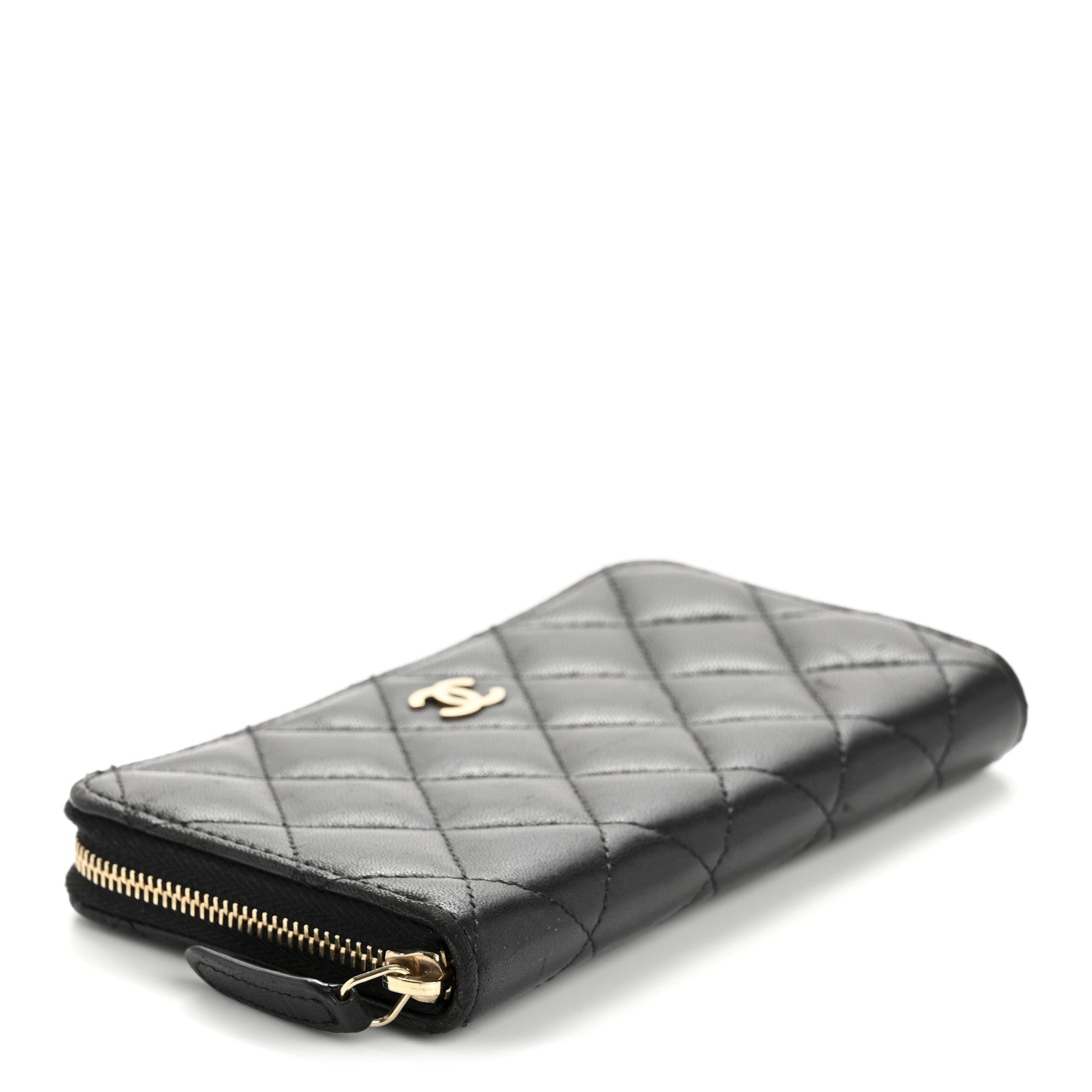 Lambskin Quilted Medium Zip Around Wallet Black
