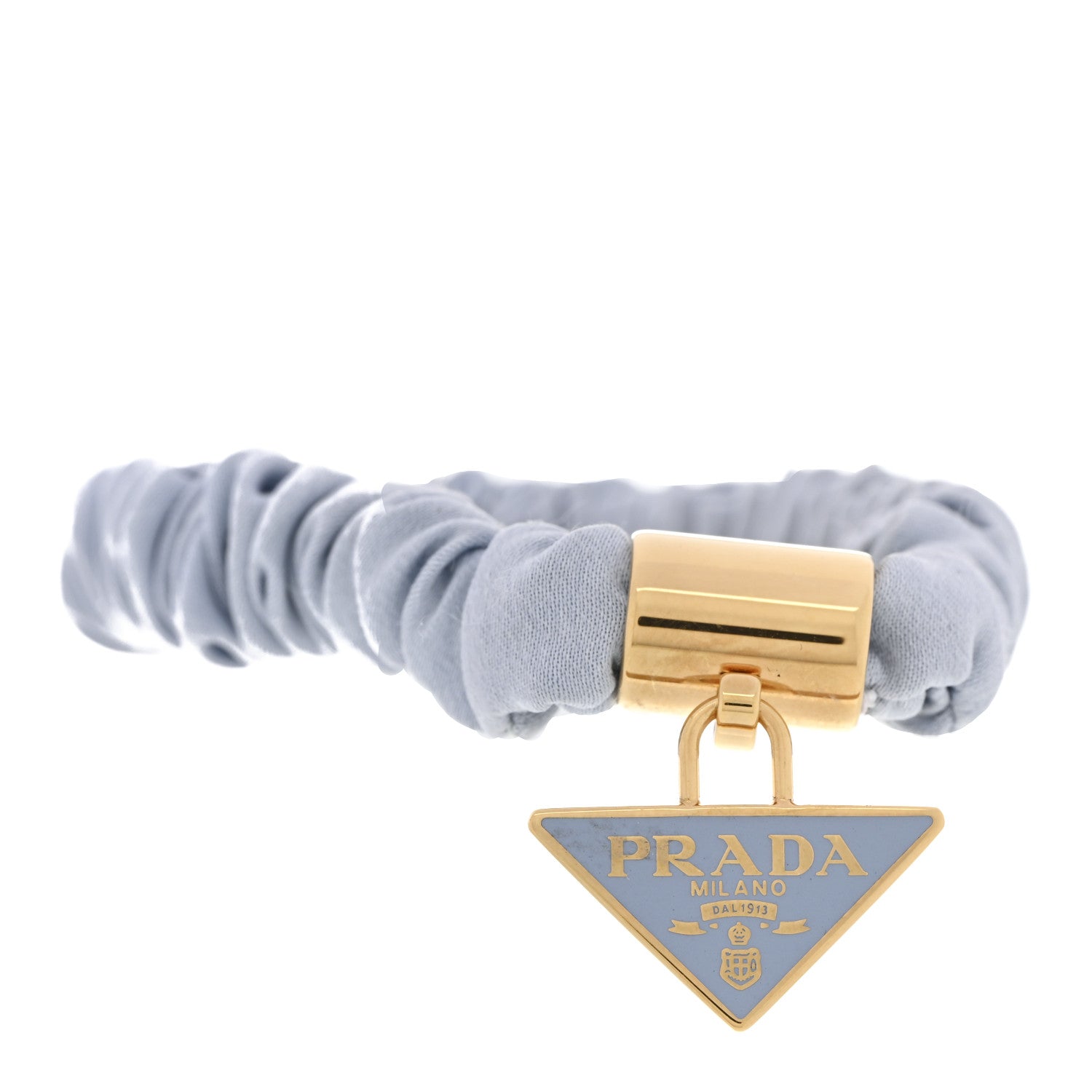 Satin Metal Logo Charm Hair Tie Scrunchie Celeste