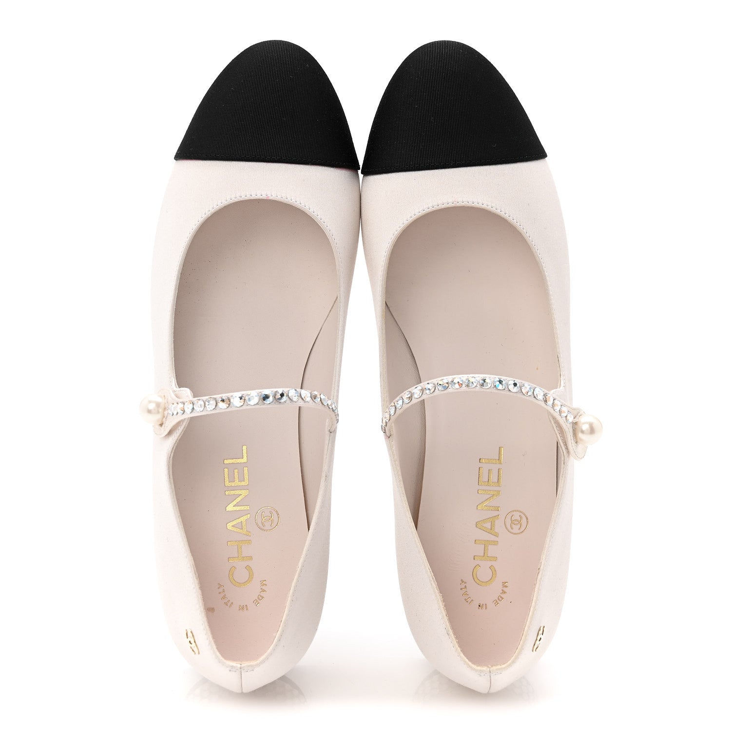 Strass Satin Grosgrain Mary Jane Flats 38 Ivory Black