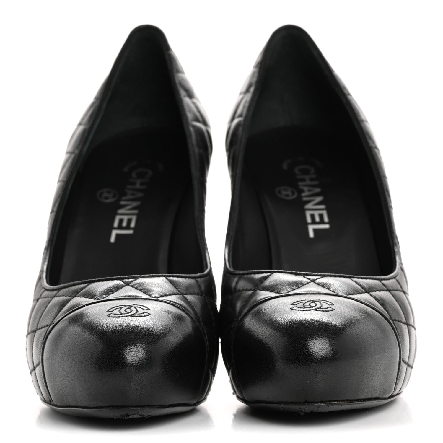 Lambskin Quilted Cap Toe Pumps 37.5 Black