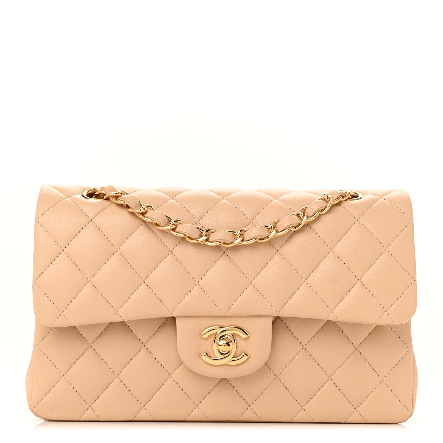 Lambskin Quilted Small Double Flap Beige