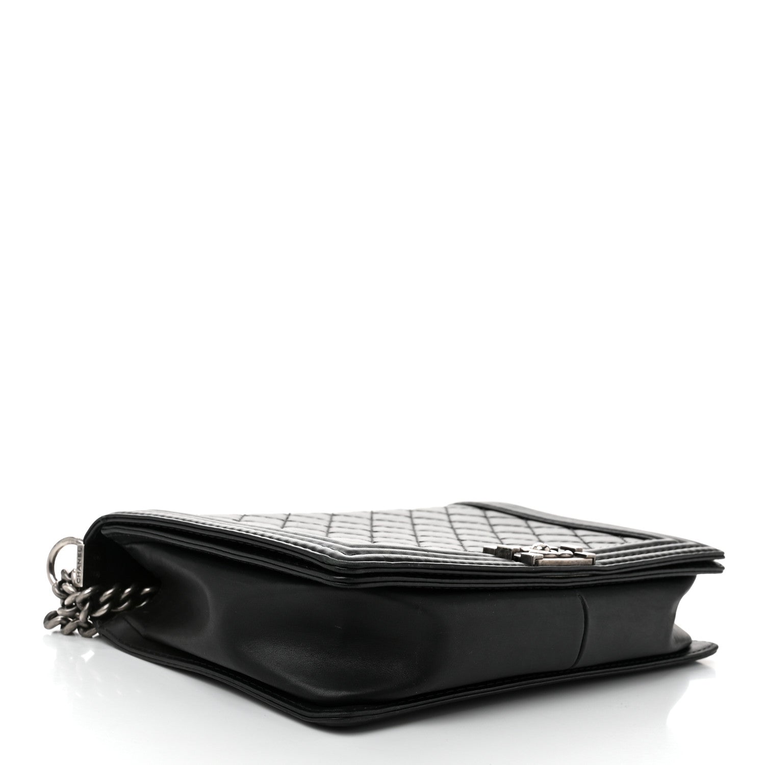 Calfskin Double Stitch Large Boy Flap Black