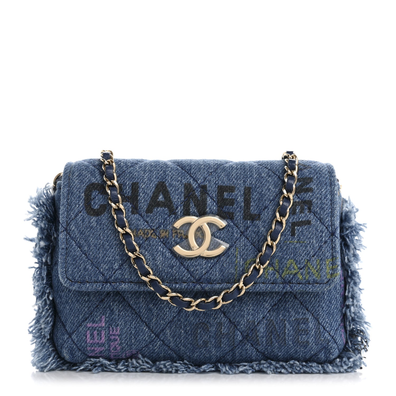 Denim Quilted Denim Mood Clutch With Chain Blue Multicolor