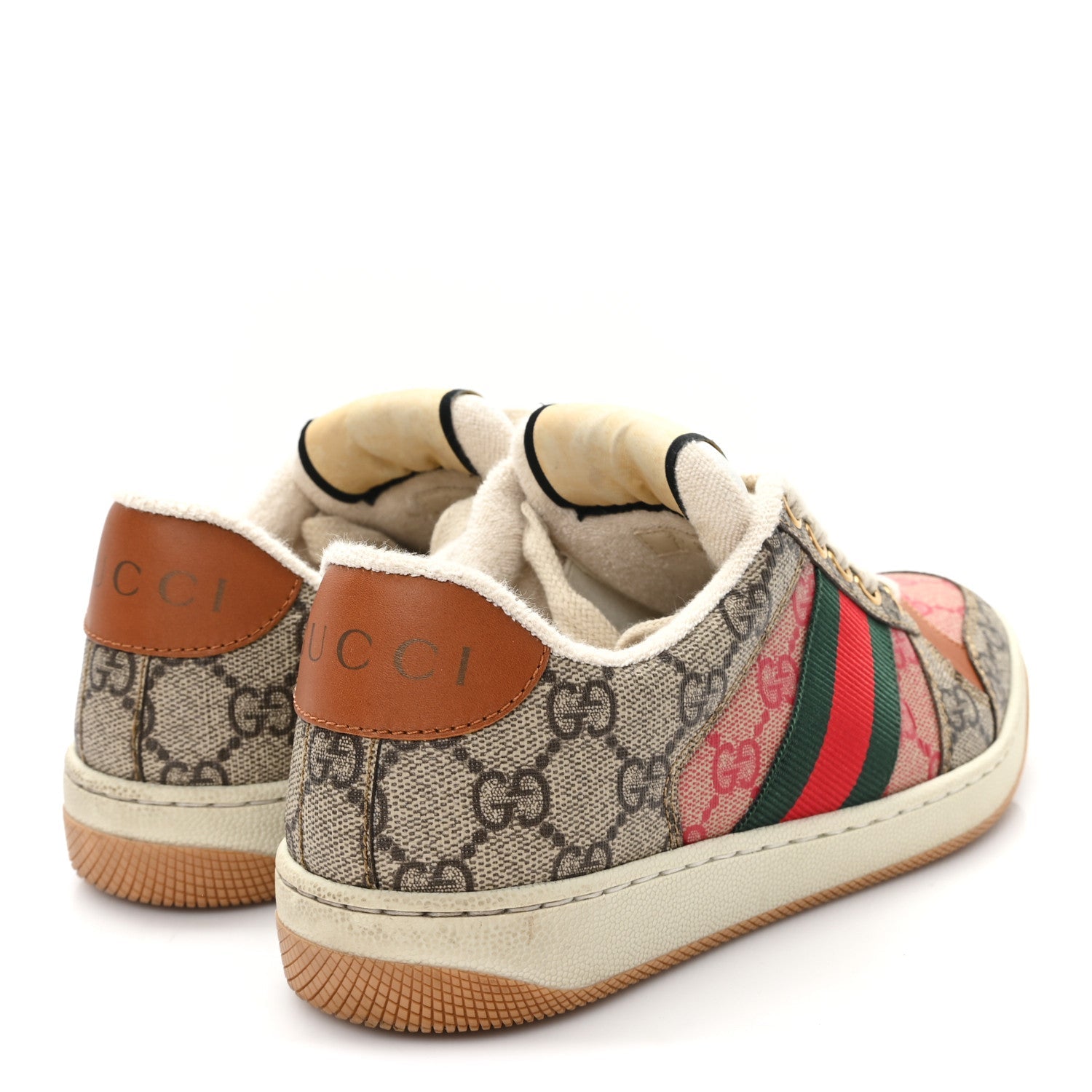GG Supreme Monogram Harness Calfskin Web Womens Screener Sneakers 35 Beige Ebony Rosso Harness Brown