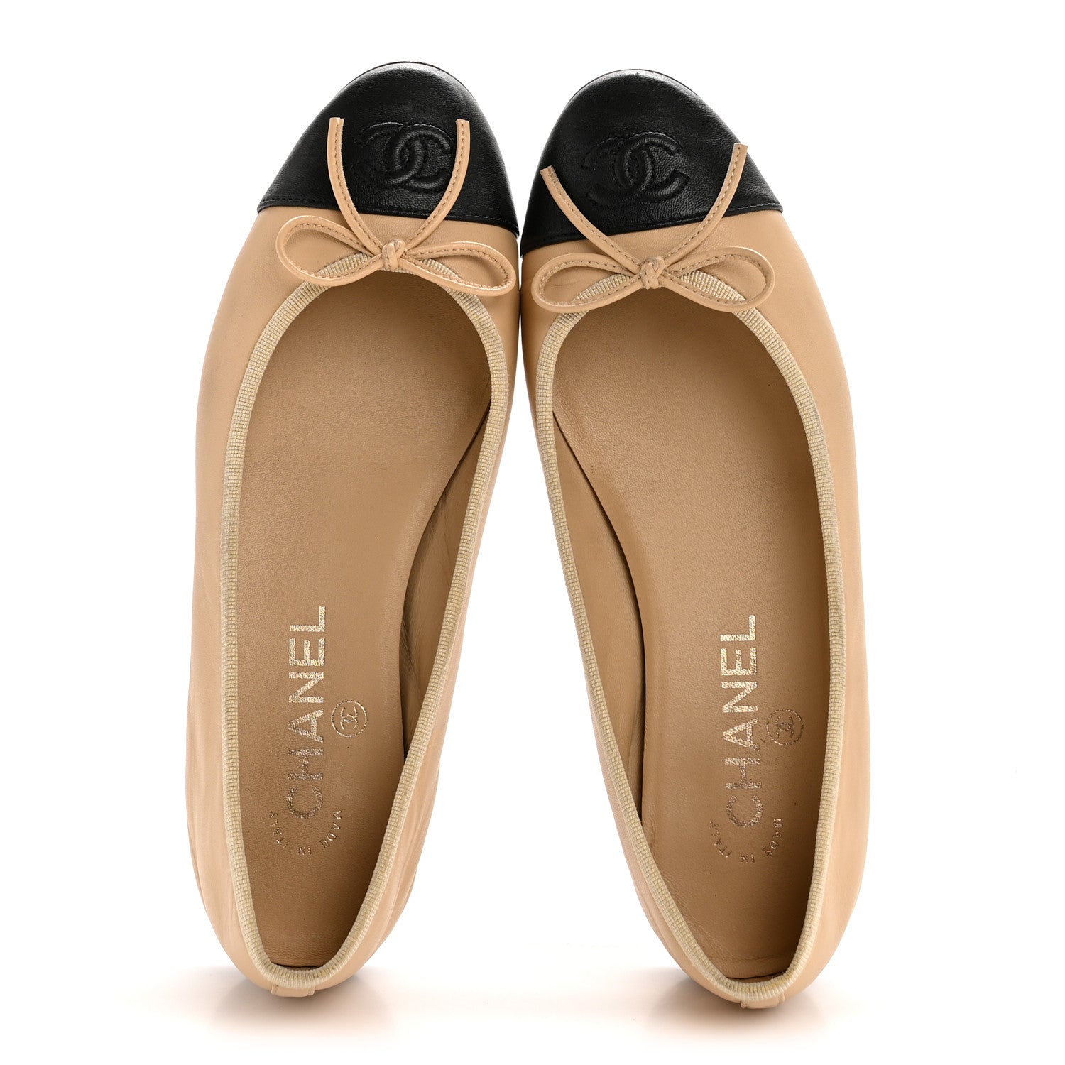 Lambskin Cap Toe CC Ballerina Flats 37 Beige Black