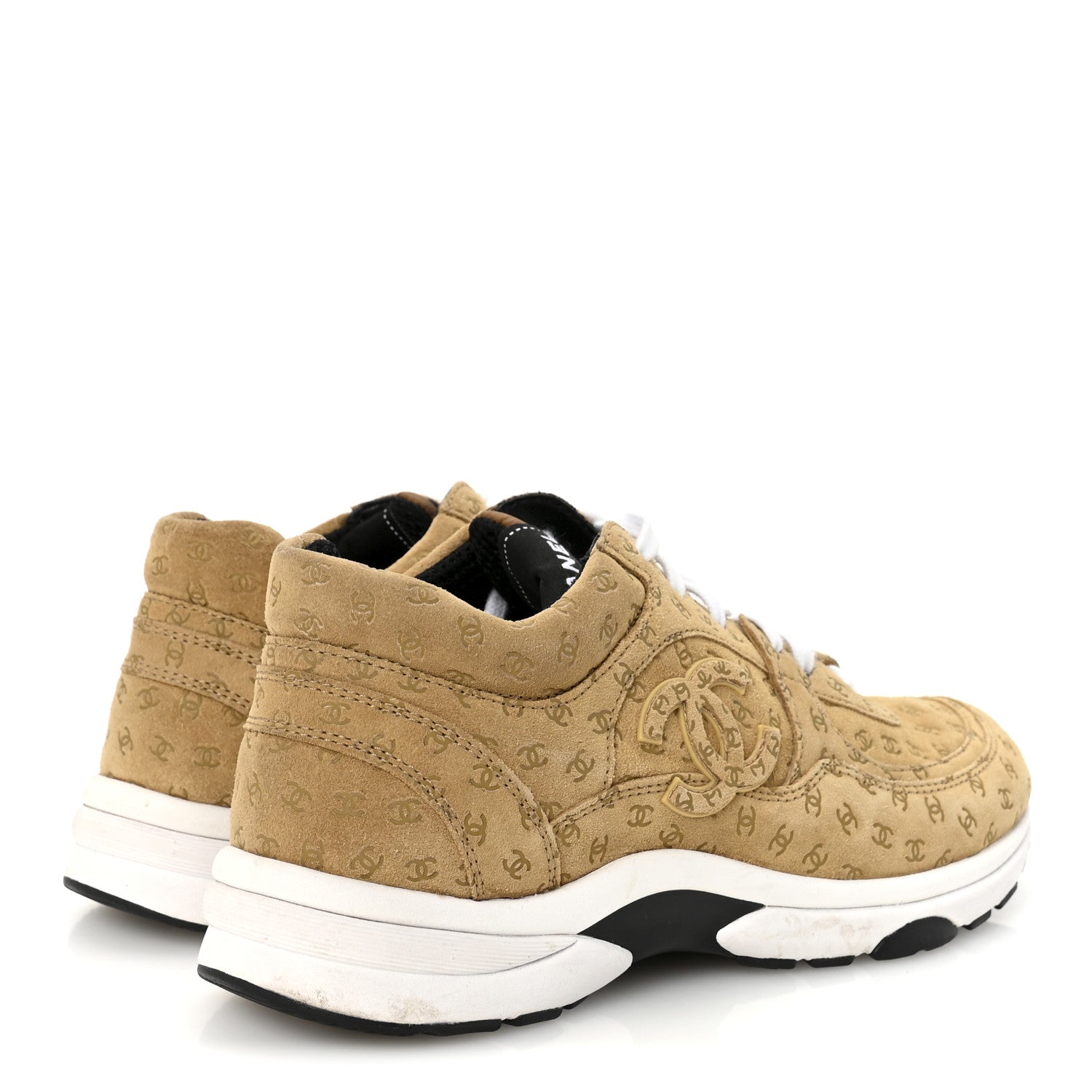 Nylon Suede Calfskin Printed CC Sneakers 37 Beige