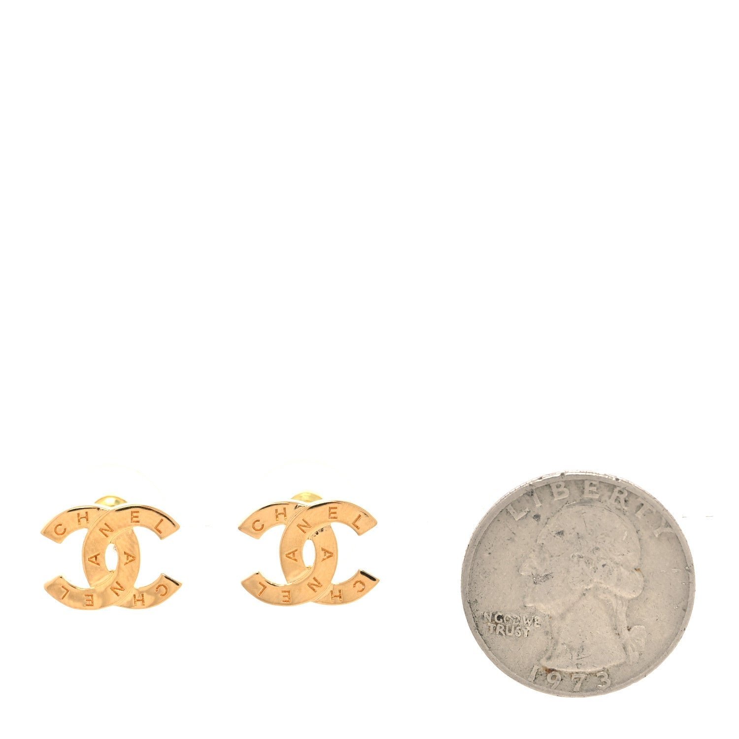 Metal CC Paris Button Stud Earrings Gold