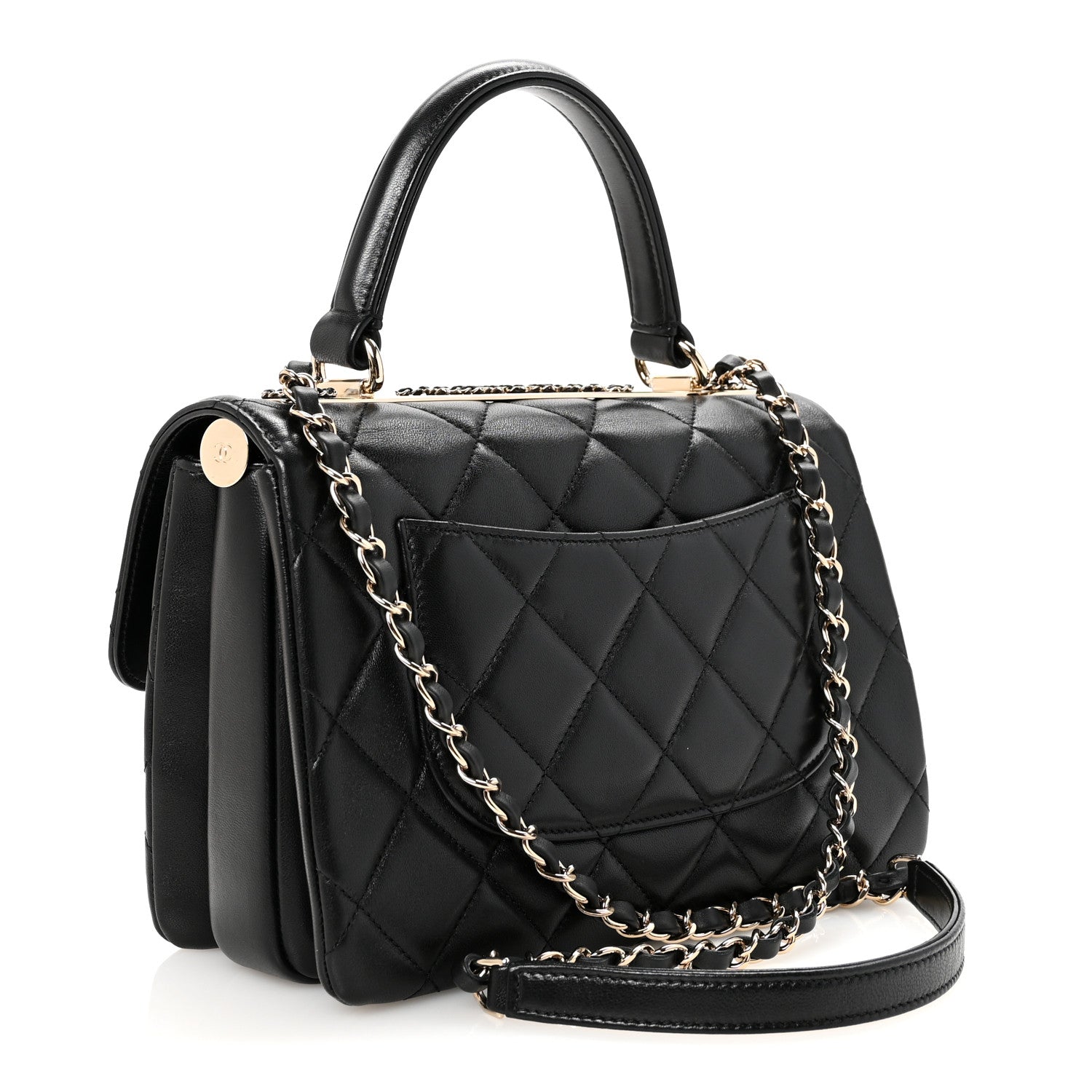 Lambskin Quilted Small Trendy CC Chain Dual Handle Flap Bag Black